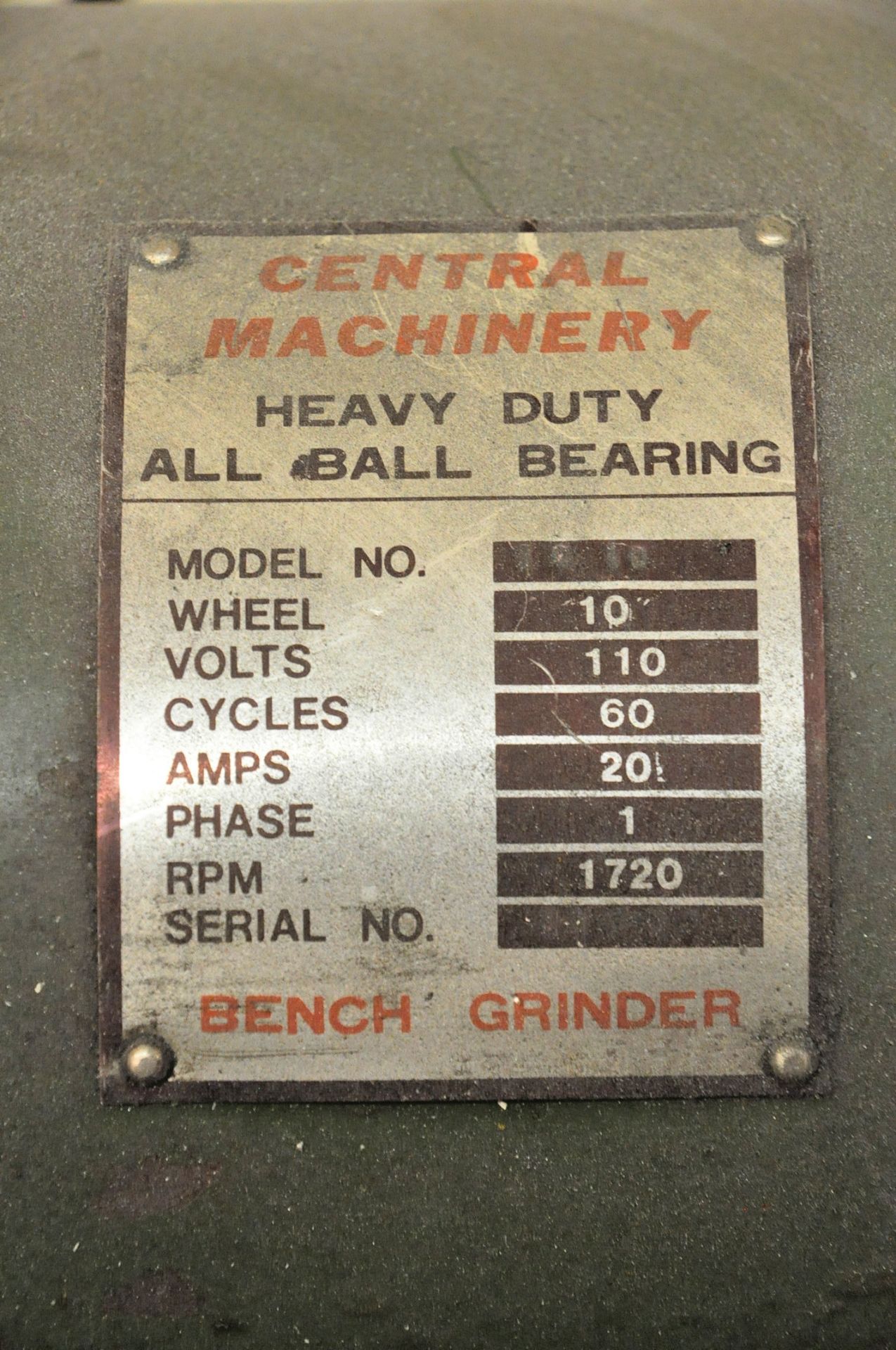 Central Machinery Model 1010, 10" Double End Bench Top Grinder, Single Phase, with Wall Mount - Image 2 of 2