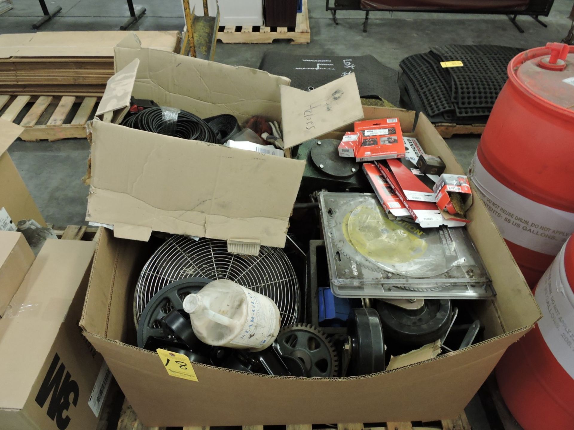 Gaylord Box of Heavy Duty Castors, Sprockets, Saw Blades and Miscellaneous