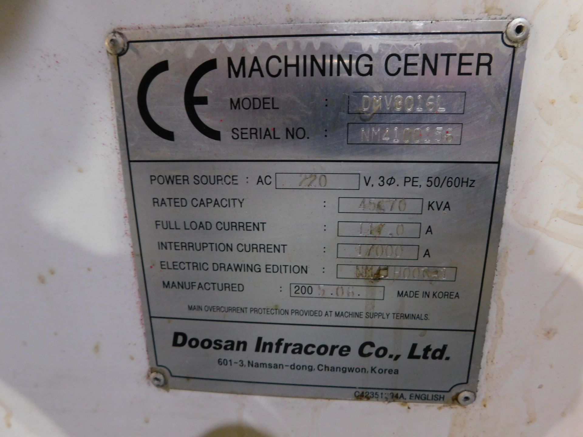 Doosan Model DMV-3016L CNC Vertical Machining Center, s/n NM4100156, New 2005, Fanuc 0i-MC CNC - Image 14 of 14