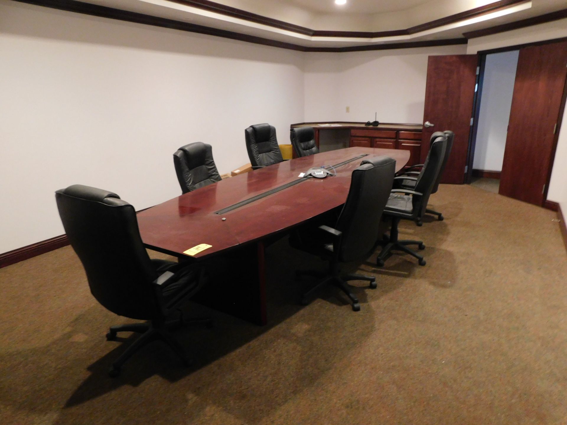 Conference Table, Boat Shaped, 14' Long X 54" Wide, with (8) Swivel Arm Chairs