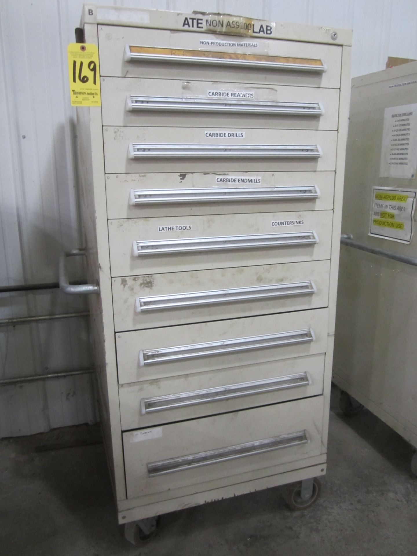 Stanley Vidmar 9-Drawer Cabinet on Casters with Miscellaneous Perishable Tooling and Vise Jaws