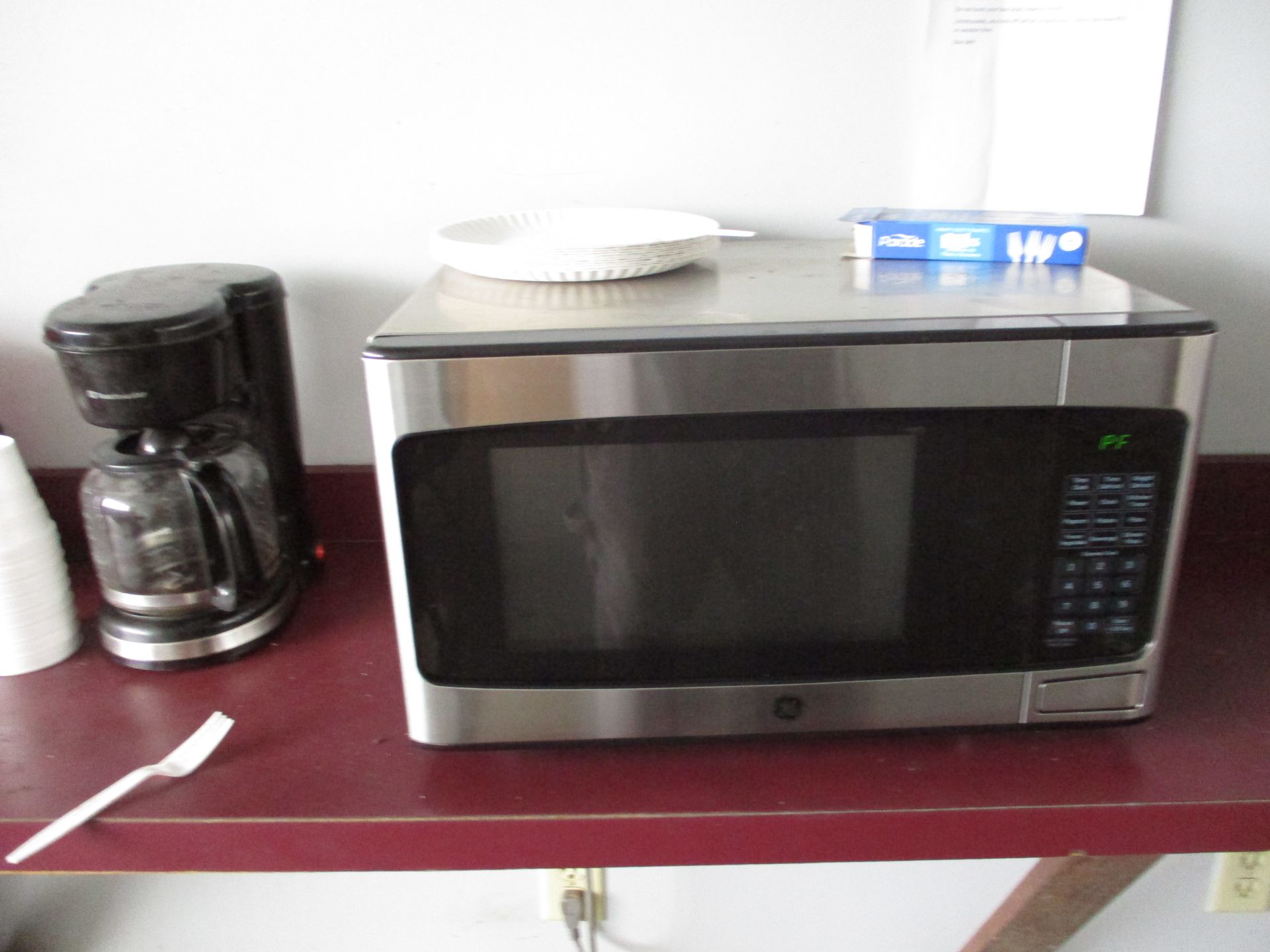 Contents of Lunch Room, Including Table, Chairs, Refrigerator, Coffee Maker, Microwave, and Time - Image 2 of 3