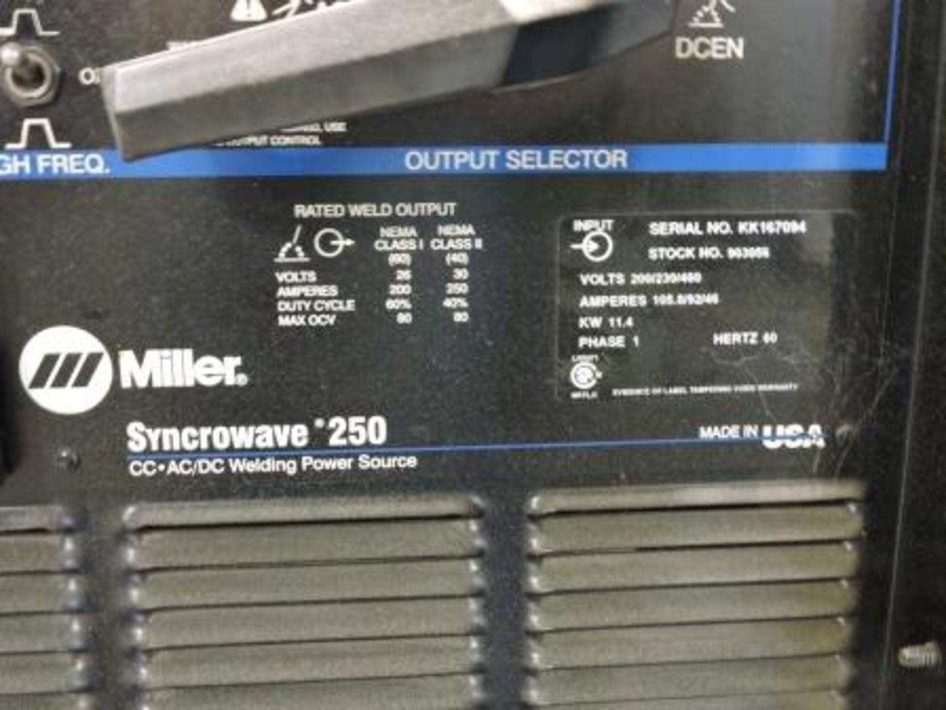 Miller Syncrowave 250 CC/AC/DC Tig Welder, with Miller Coolmate 4 Chiller, 208/220/440/1/60 - Image 2 of 3