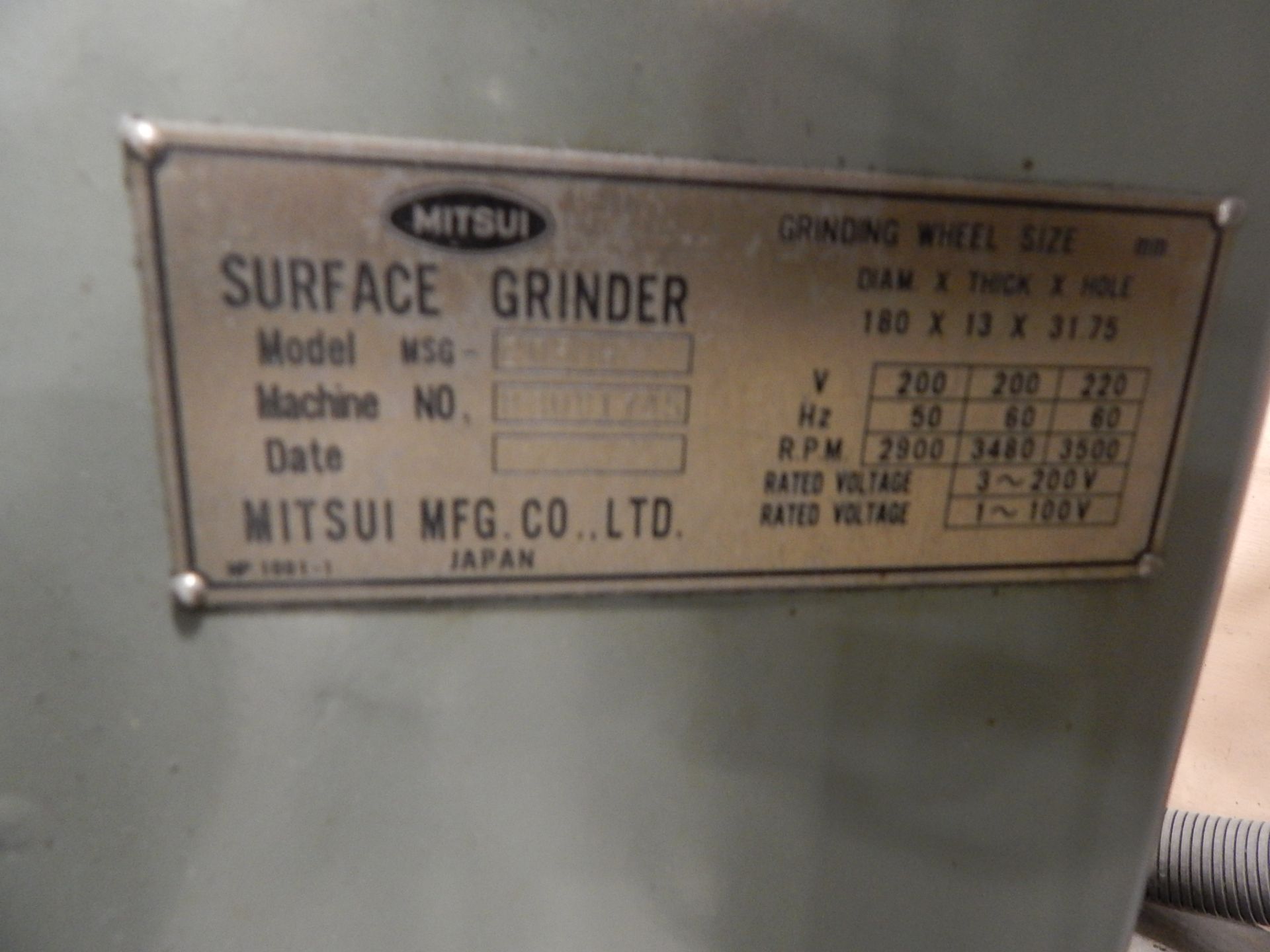 Mitsui Model MSG 205 MH Hand-Feed Surface Grinder, SN 83081745, 6" x 18" Walker Ceramax Permanent - Image 5 of 5