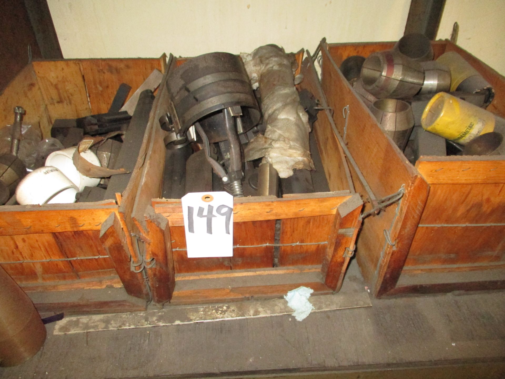 (3) Wooden Crates with Collets and Miscellaneous Tools