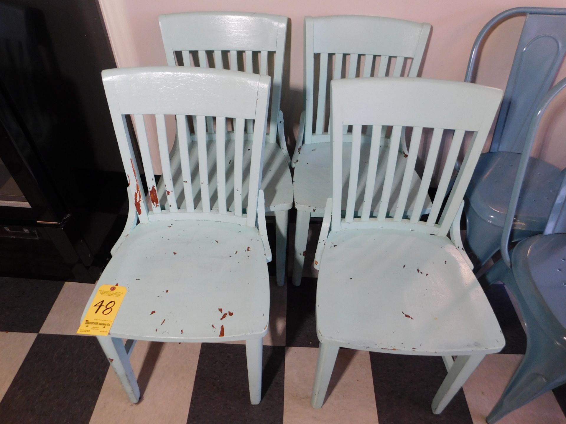 (4) Teal Wooden Chairs