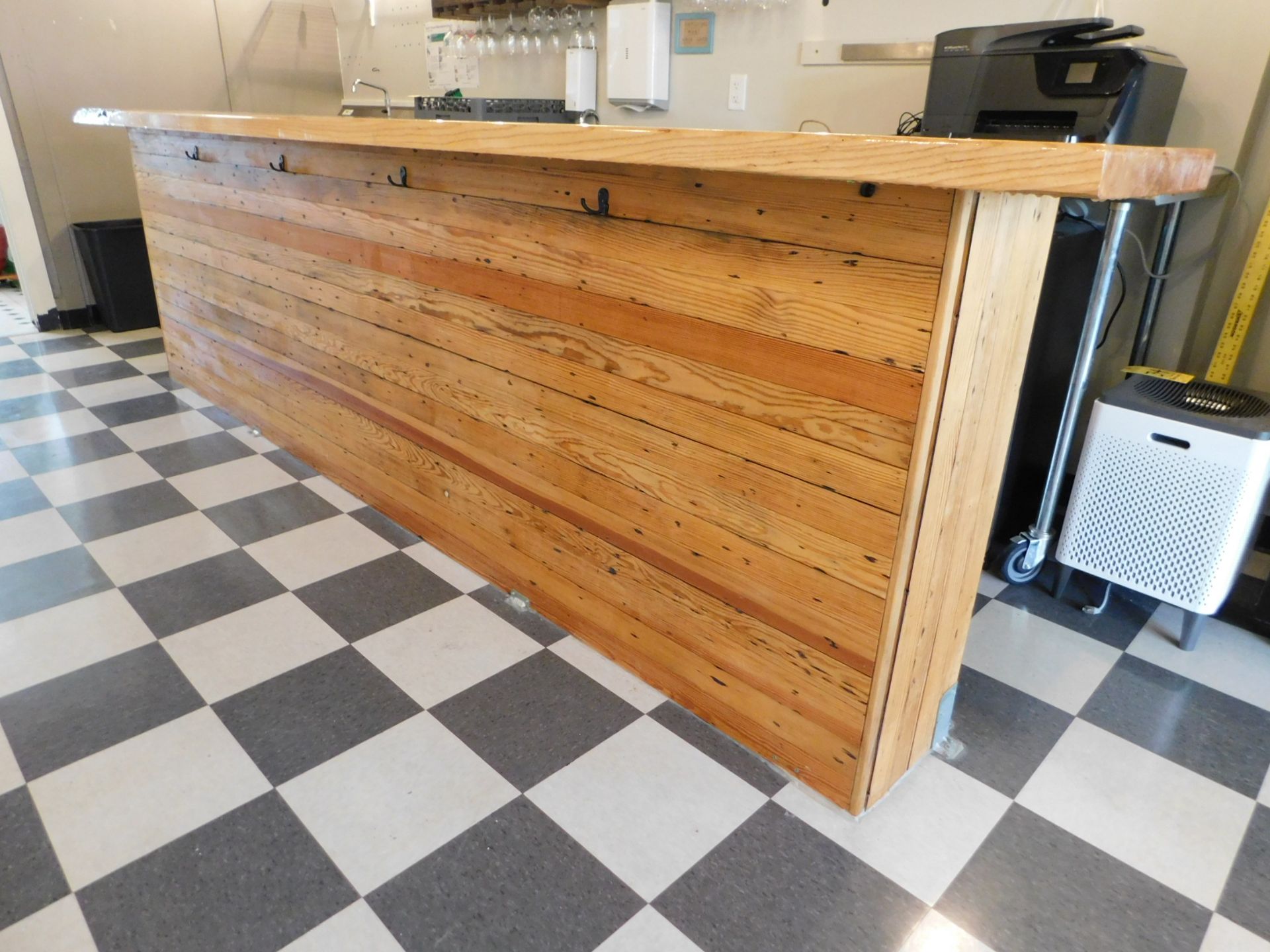 12' Wood Finish Bar, Mill Cut Hardwood Slab, Epoxy Counter Top, Wood Plank Sides, 12' L x 17" W x - Image 4 of 7