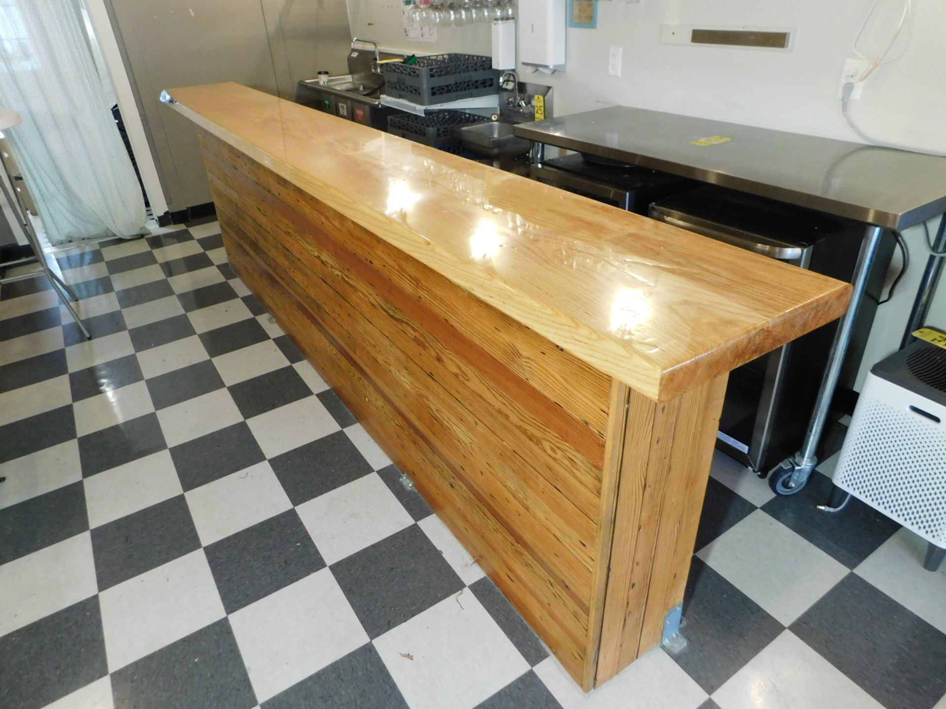 12' Wood Finish Bar, Mill Cut Hardwood Slab, Epoxy Counter Top, Wood Plank Sides, 12' L x 17" W x