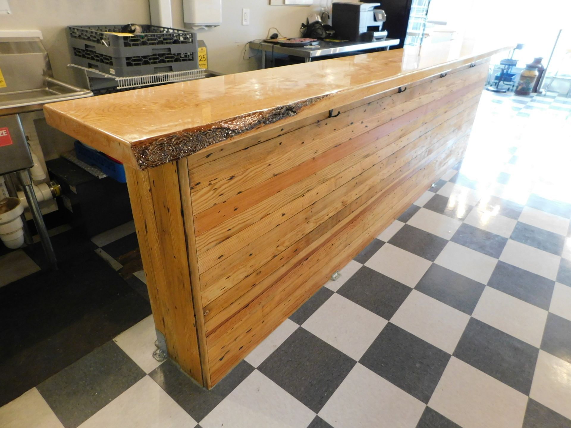 12' Wood Finish Bar, Mill Cut Hardwood Slab, Epoxy Counter Top, Wood Plank Sides, 12' L x 17" W x - Image 6 of 7