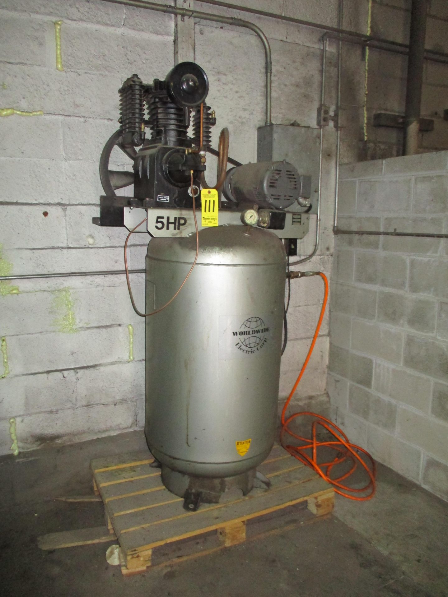 World Wide 5HP Tank Mounted Vertical Air Compressor, 3Phs., Electrics