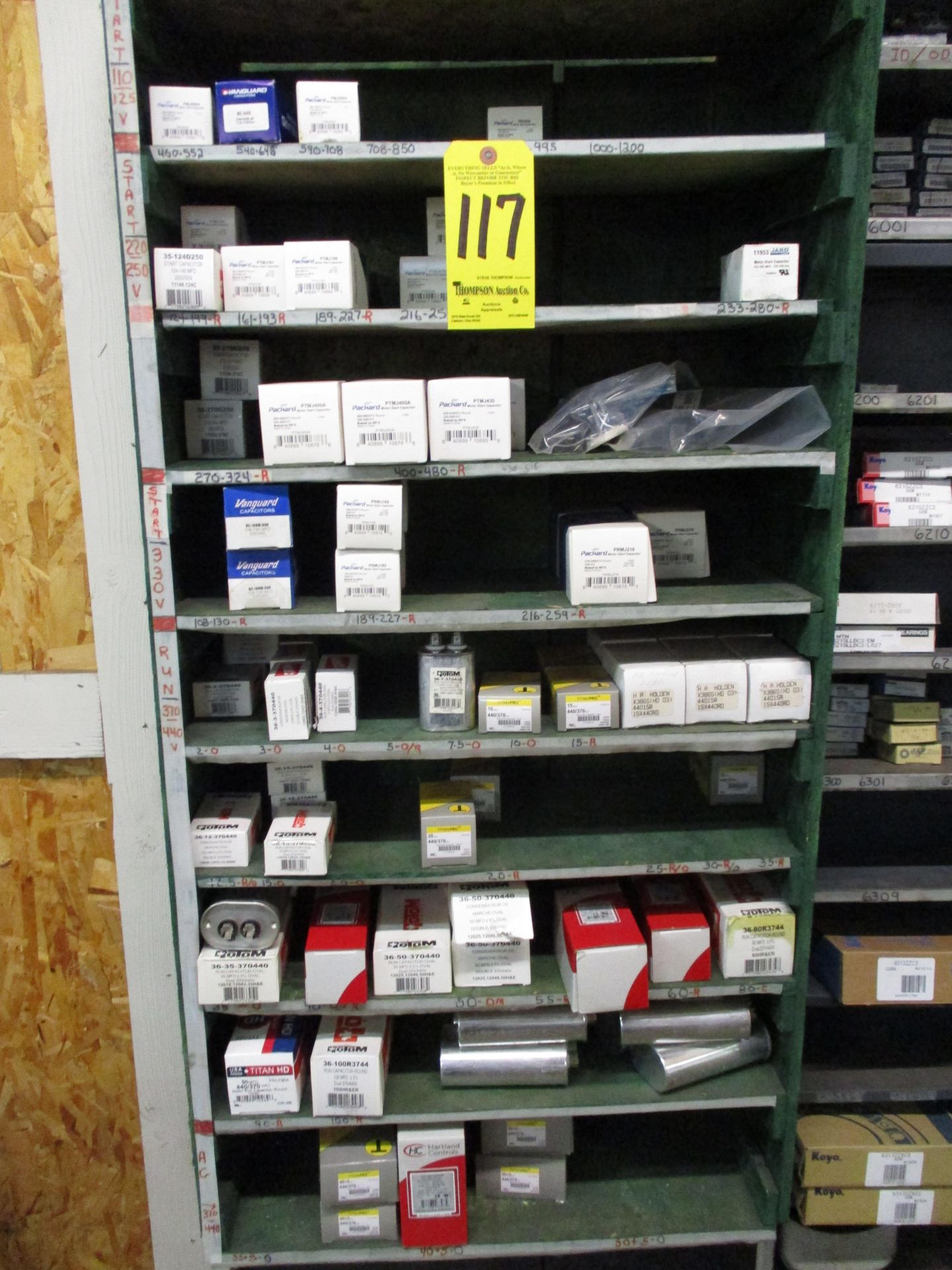 Contents of Wood Shelving including Seals & Misc. Electrical Hardware including Capacitors
