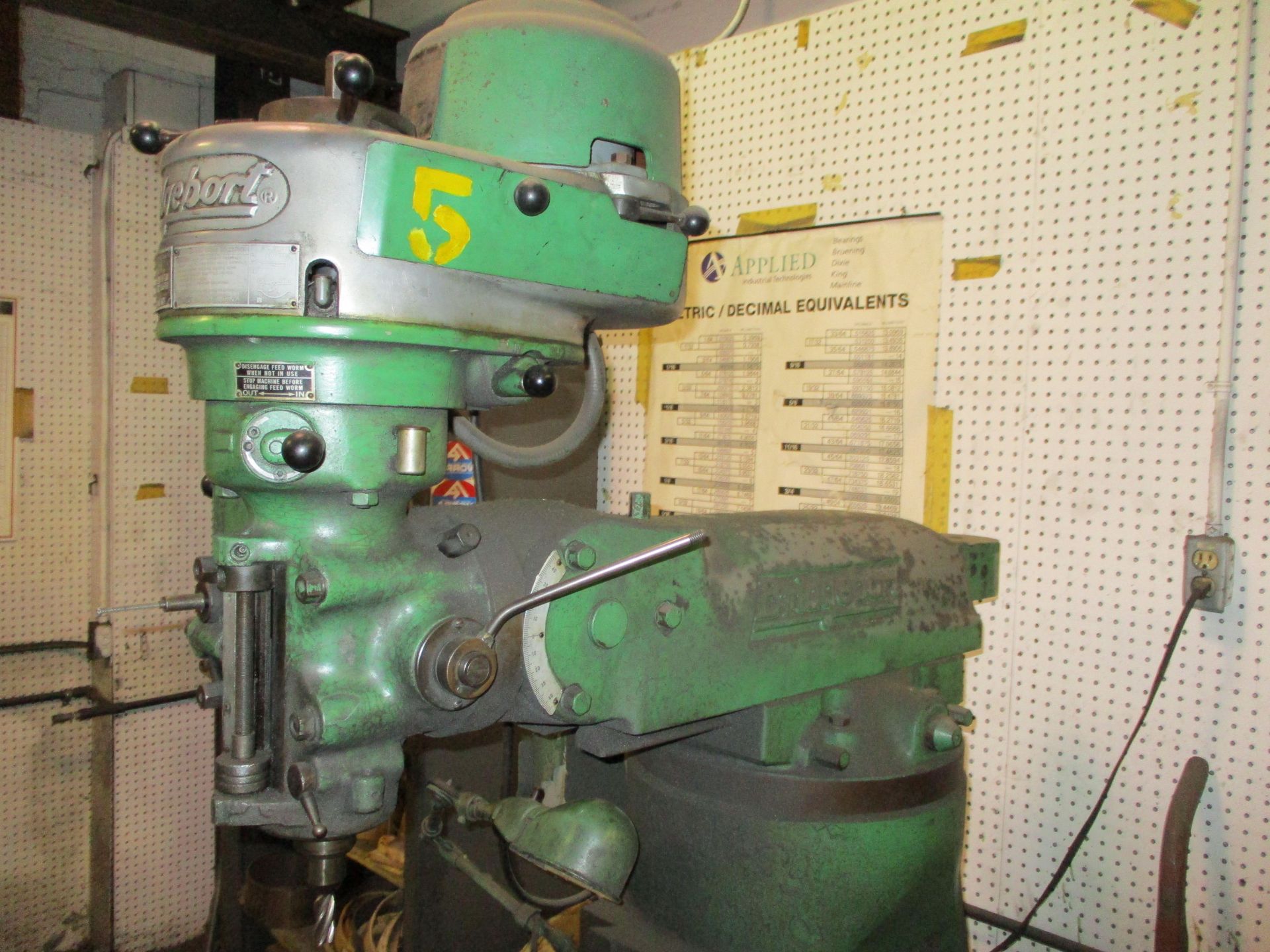 Bridgeport 1 HP Step Pulley Vertical Mill, SN 12BR76184, 9" x 42" Table, Table Powerfeed, 6" Mill - Image 7 of 8