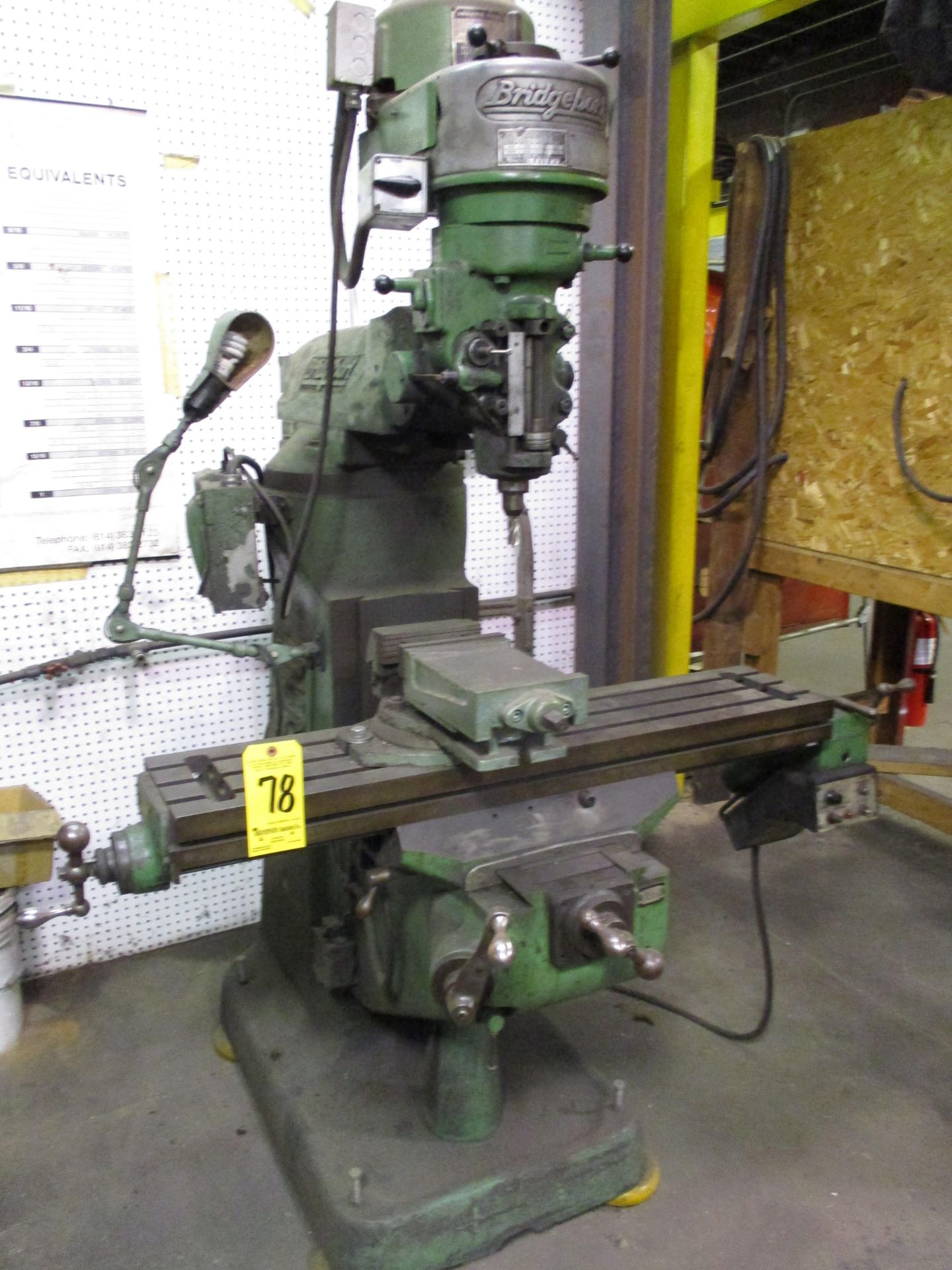 Bridgeport 1 HP Step Pulley Vertical Mill, SN 12BR76184, 9" x 42" Table, Table Powerfeed, 6" Mill