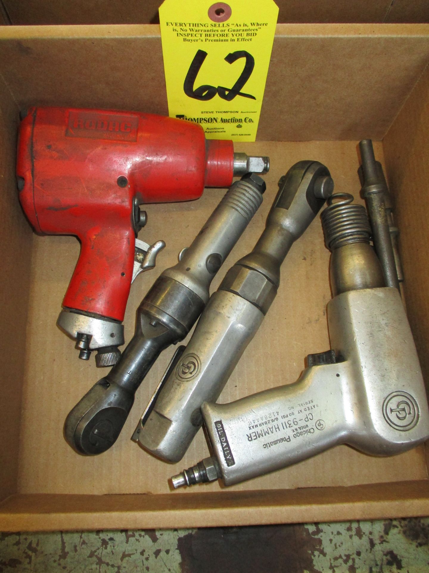 Pneumatic Impact, 1/2" Drive, and (2) Pneumatic Ratchets and Pneumatic Chisel