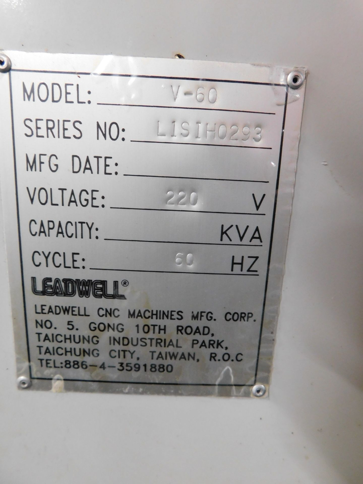 Leadwell Model V-60 CNC Vertical Machining Center, s/n LISIH0293, Fanuc 21M CNC Control, 30” X 66” - Image 11 of 11
