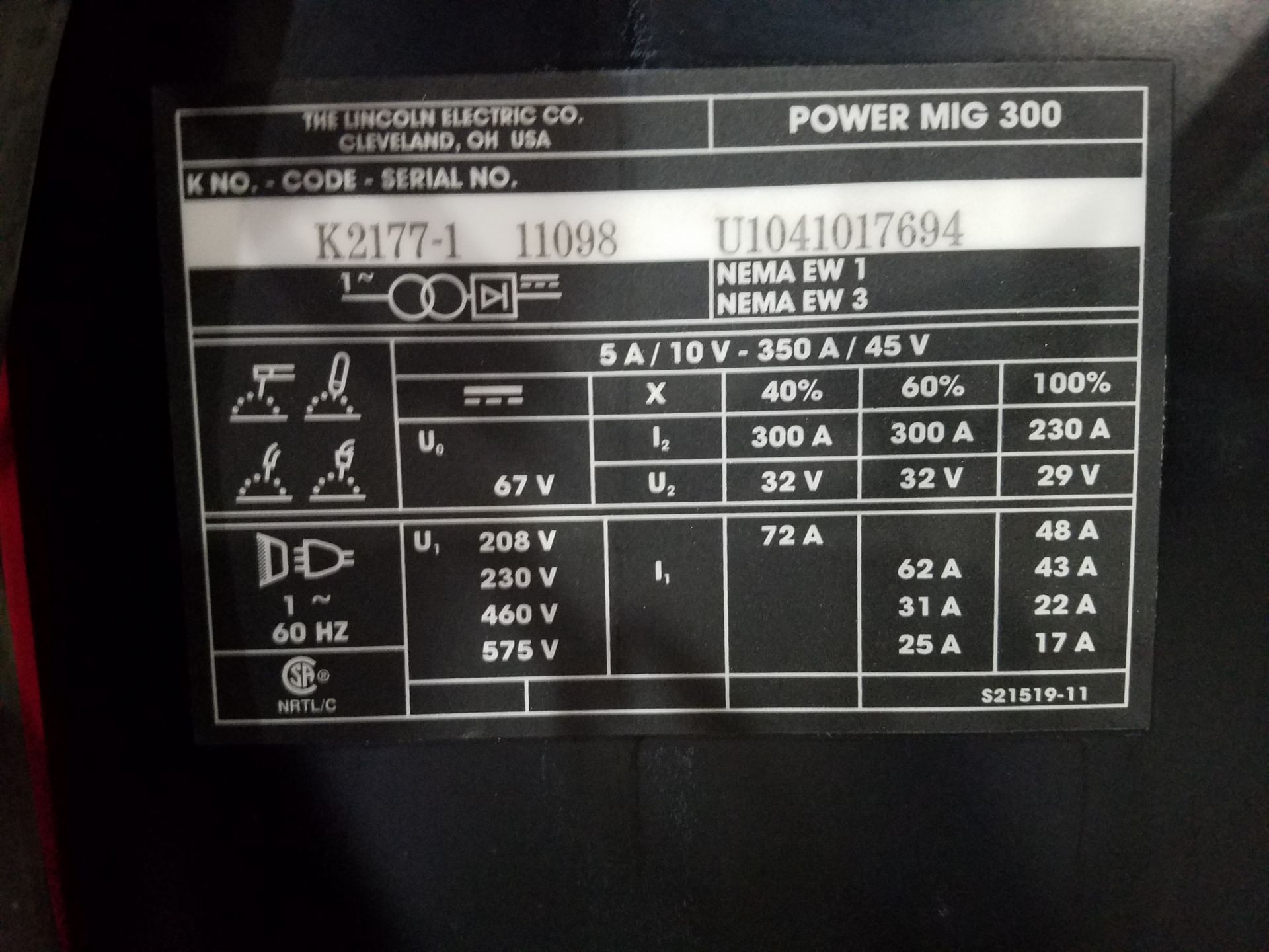 Lincoln Power Mig 300 Mig Welder, s/n U1041017694, Single Phase - Image 5 of 5