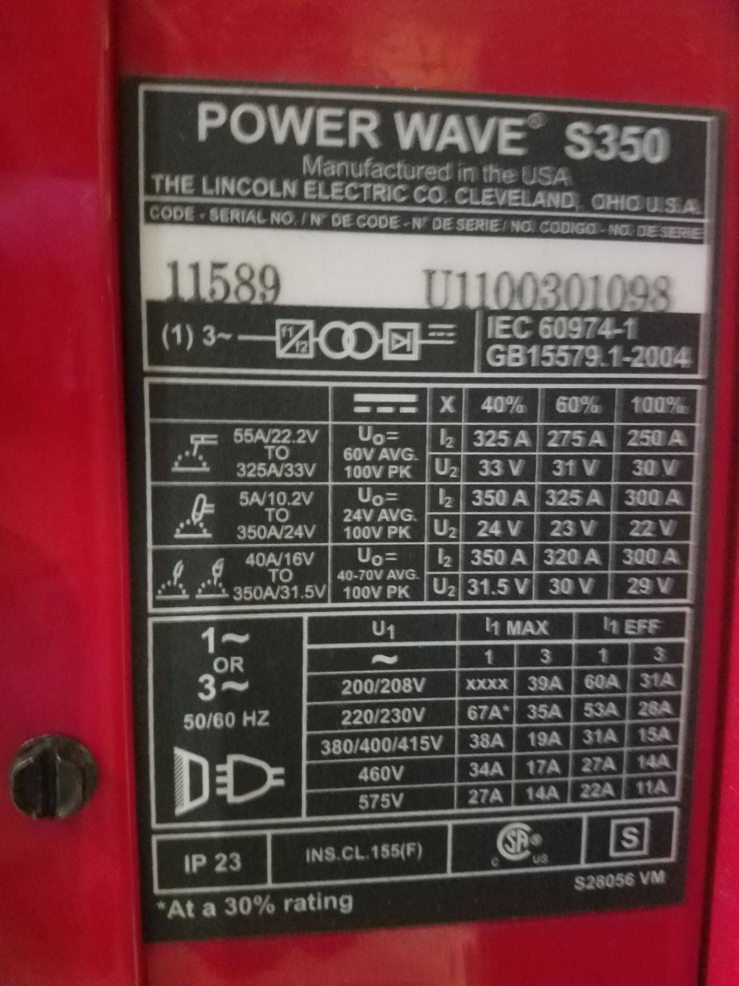 Lincoln Power Wave S350 Advanced Process Welder, s/n U1100301098, With Lincoln 10 Wire Feed, 208/ - Image 5 of 5