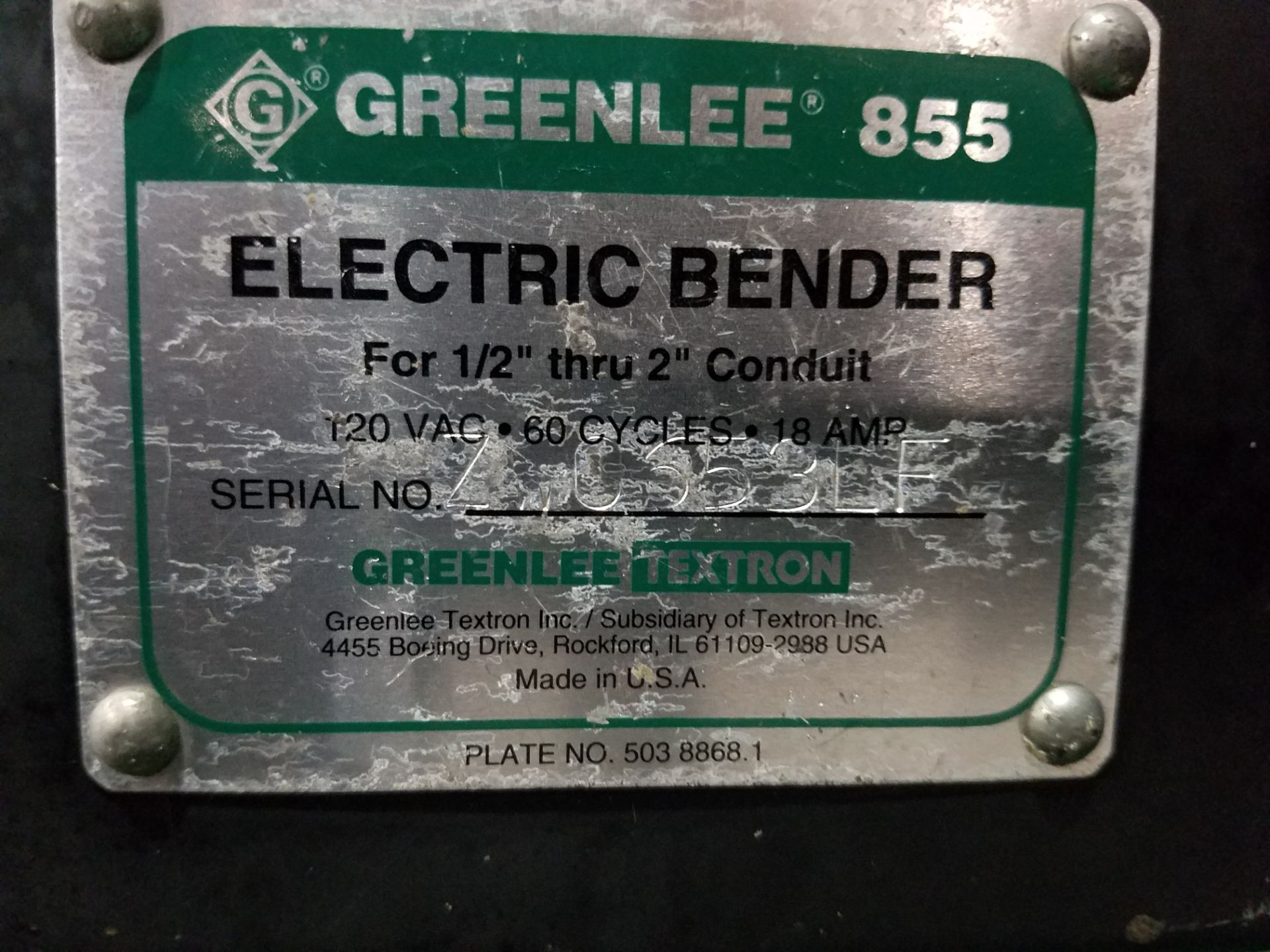 Greenlee Smart Bender Model 855 Electric Conduit Bender, s/n ZC653LF, 1/2" Thru 2" Conduit, 110/1/60 - Image 6 of 6