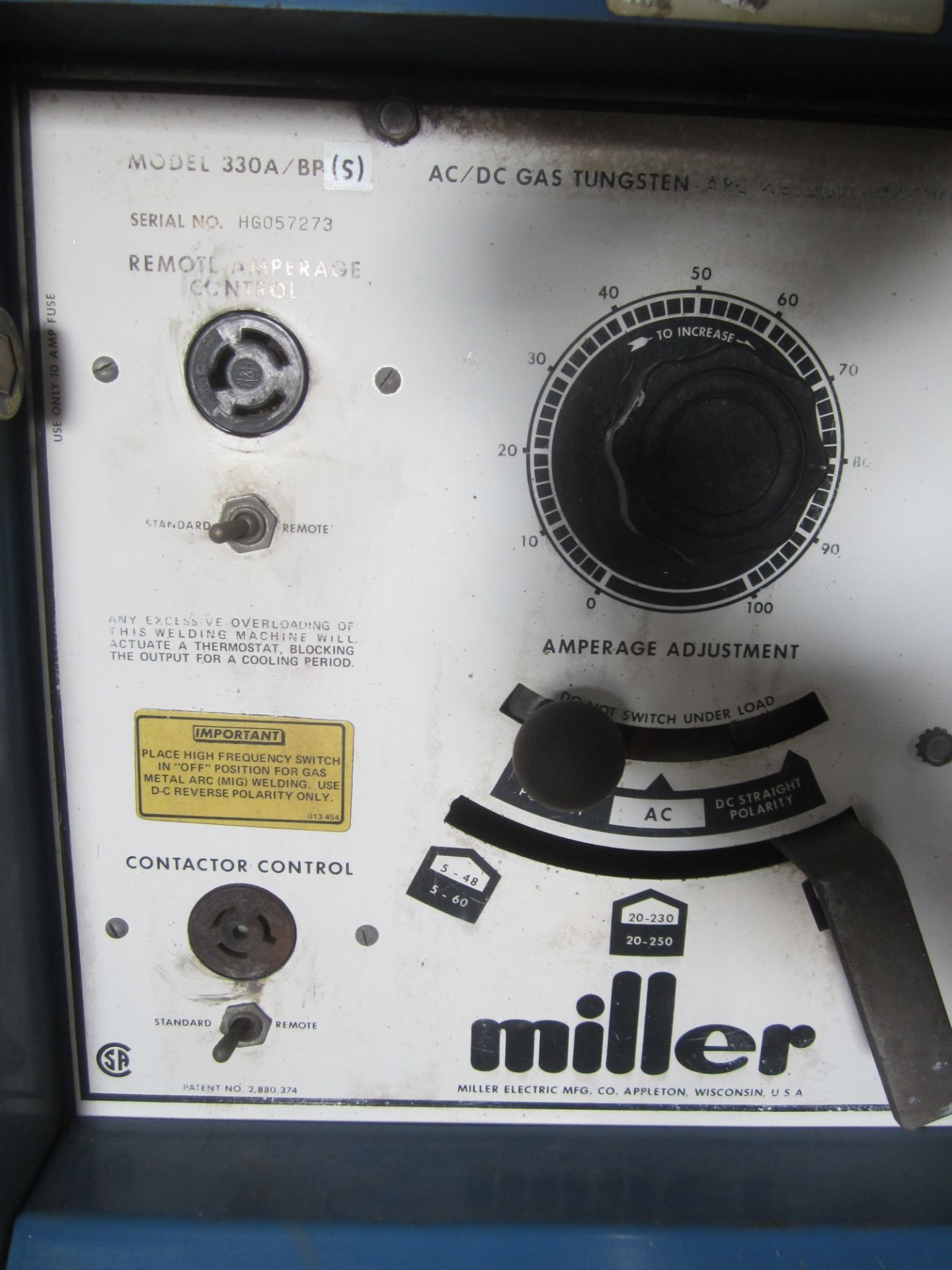 Miller 330A/BP Tig Welder, s/n HG057273 - Image 7 of 8