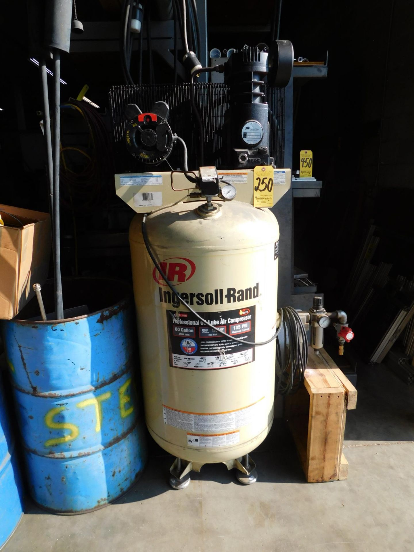 Ingersol Rand 5 HP, 2-Stage Vertical Mount Air Compressor, 230/1/60, 80 Gallon Tank - Image 2 of 4