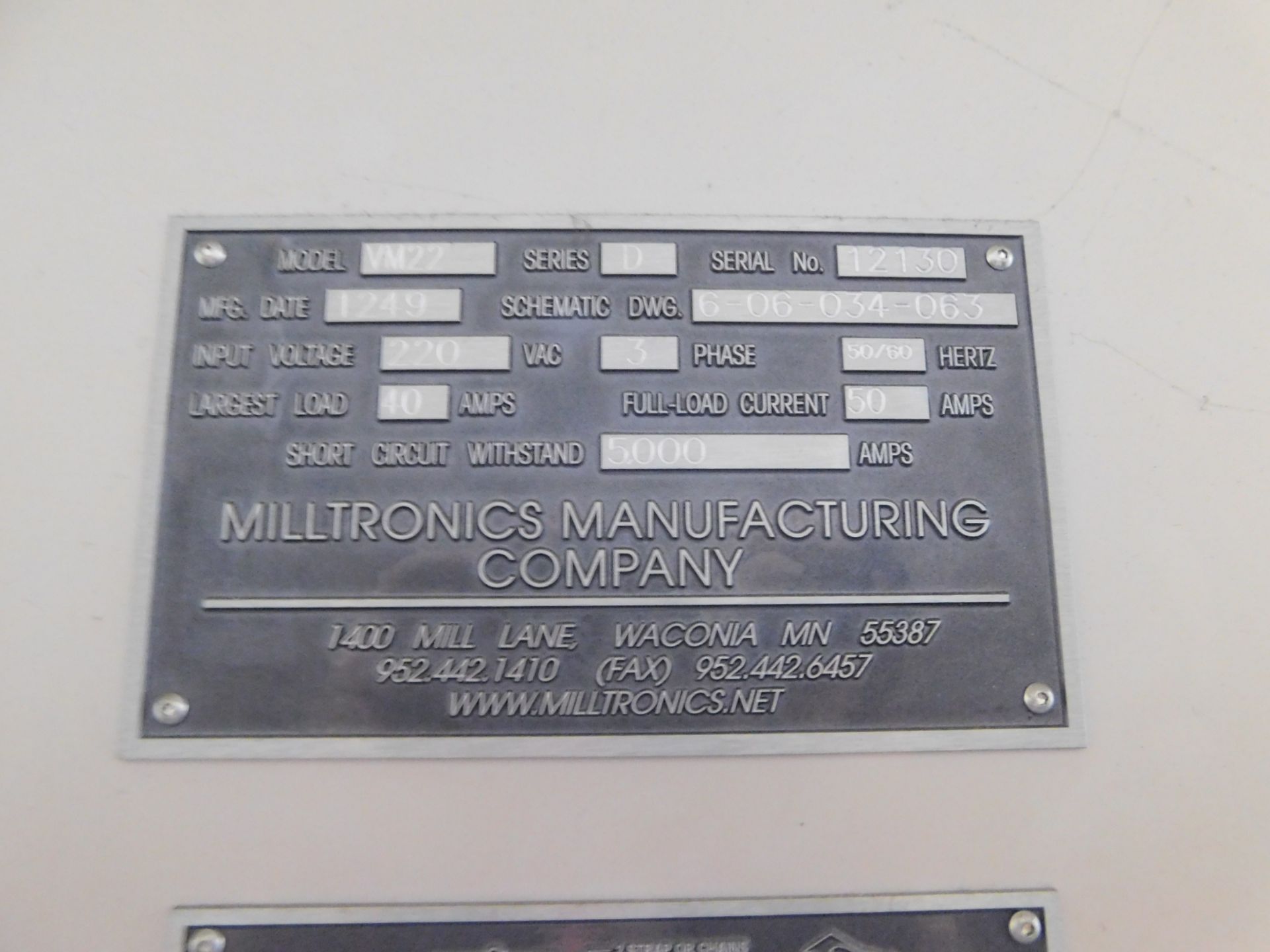 Milltronics Model VM-22 CNC Vertical Machining Center, s/n 12130, Series D, Centurian 7200 CNC - Image 13 of 15