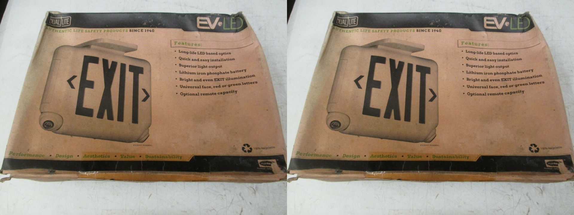 DUAL-LITE EVCURWDI-0-WM Exit Sign P/N 93060026, Lot of 2, New Old Stock