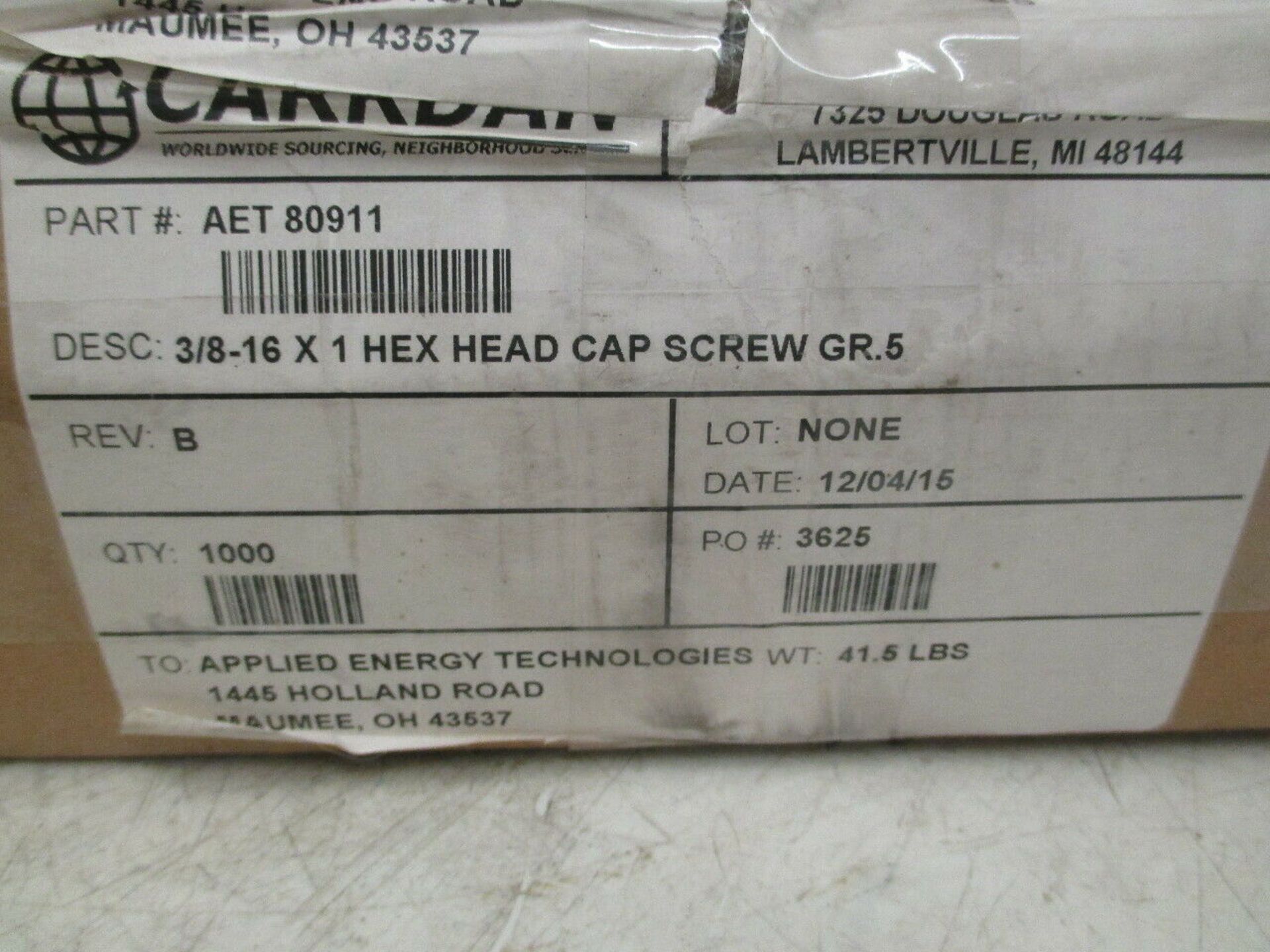 Carrdan Corporation 3/8 - 16 x 1 Grade 5 Corrosion resistant HHCS 1 box of @ 1000 - Image 2 of 2