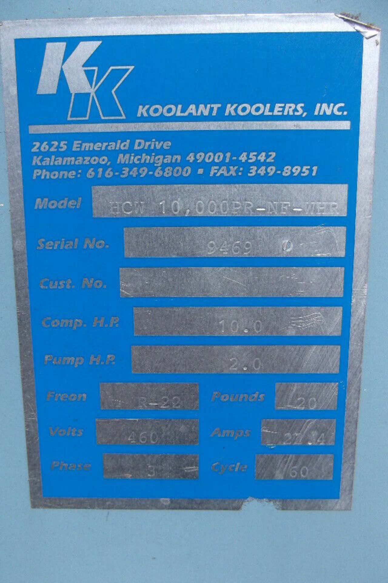 Koolant Koolers Inc. chiller 10 HP 460 Volts 139,000 BTU/Hr - Image 7 of 7