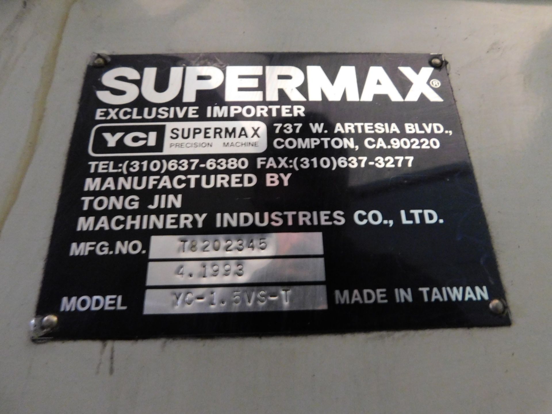 YCI Supermax Model Titan YC-1.5VS-T Variable Speed Vertical Mill, s/n T8202345, 1 1/2 HP, 9" X 50" - Image 8 of 8