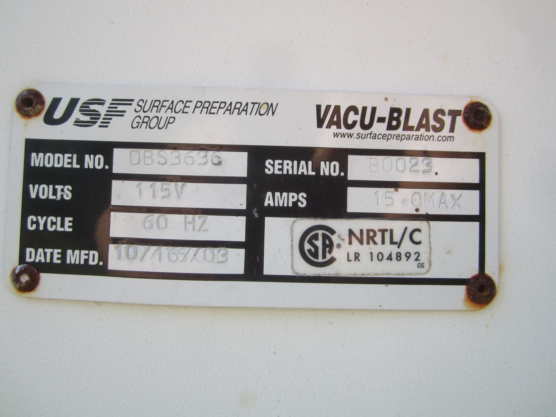 Vacu-Blast Model DBS3636 Dry Blast Cabinet, Inside Dimensions 36" X 36" X 34" - Image 5 of 5