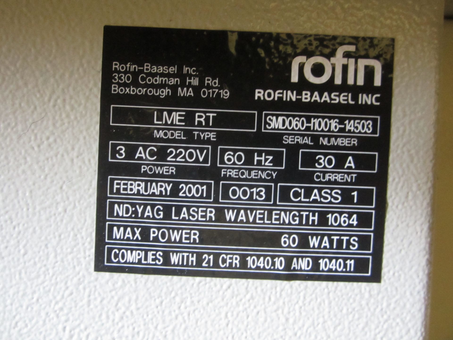 Rofin Model LME-RT Laser Parts Marker, 100 Watt, Dual Table, s/n SMD-060-10016-14508 - Image 10 of 10