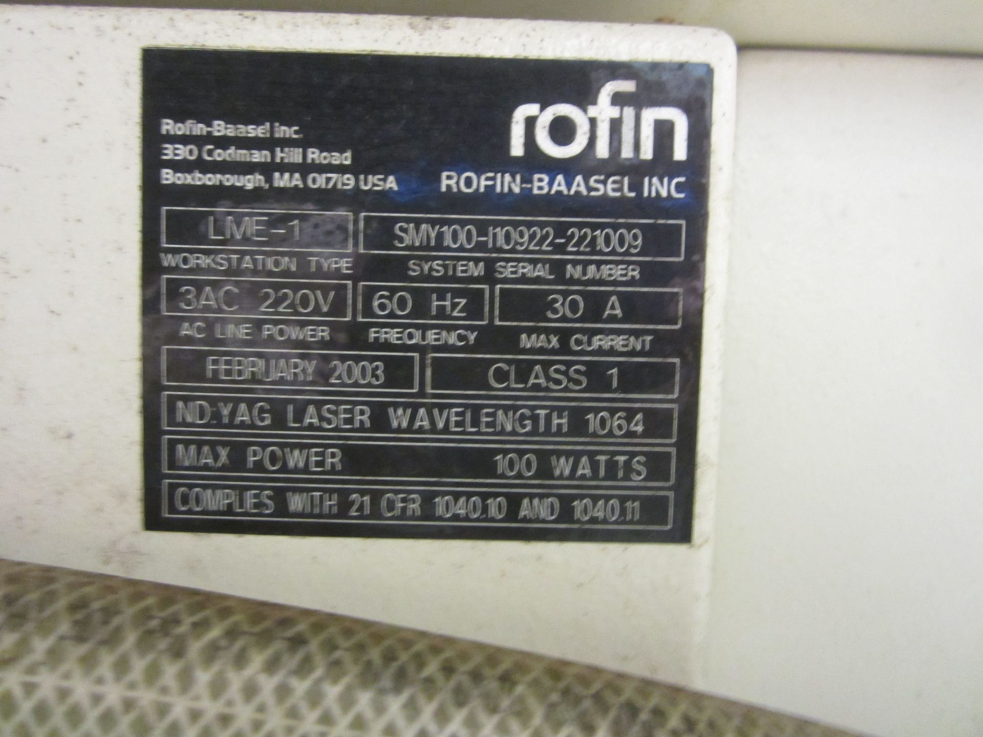 Rofin Model LME-1 Laser Parts Marker, 100 Watt, s/n SMD-060-110922-22009, New 2003 - Image 9 of 9