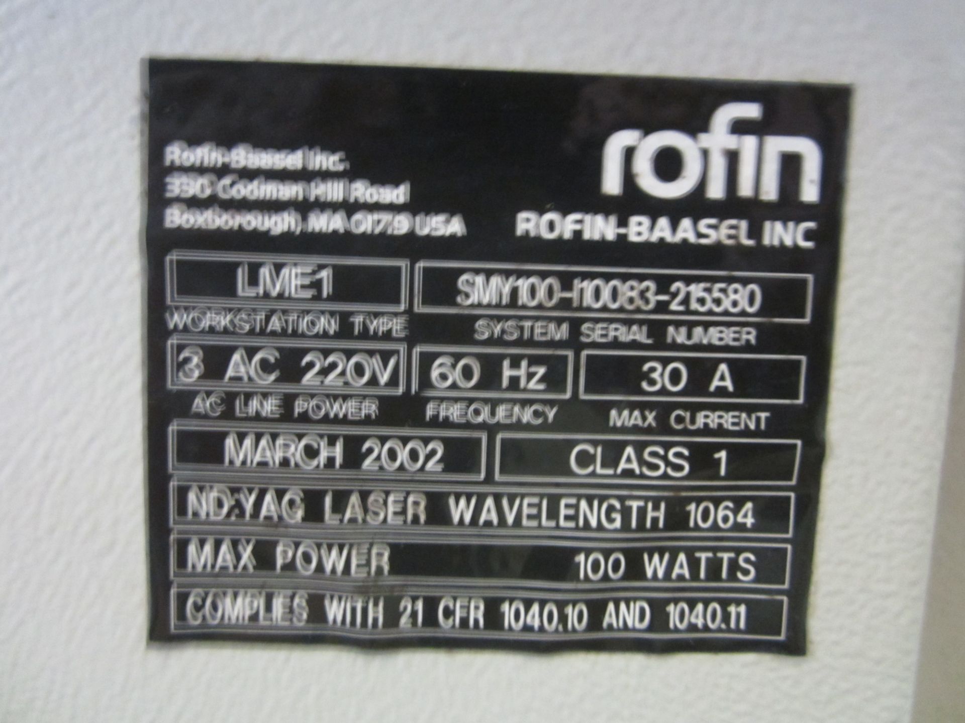 Rofin Model LME-1 Laser Parts Marker, 100 Watt, s/n SMY100-110063-215660 - Image 8 of 8