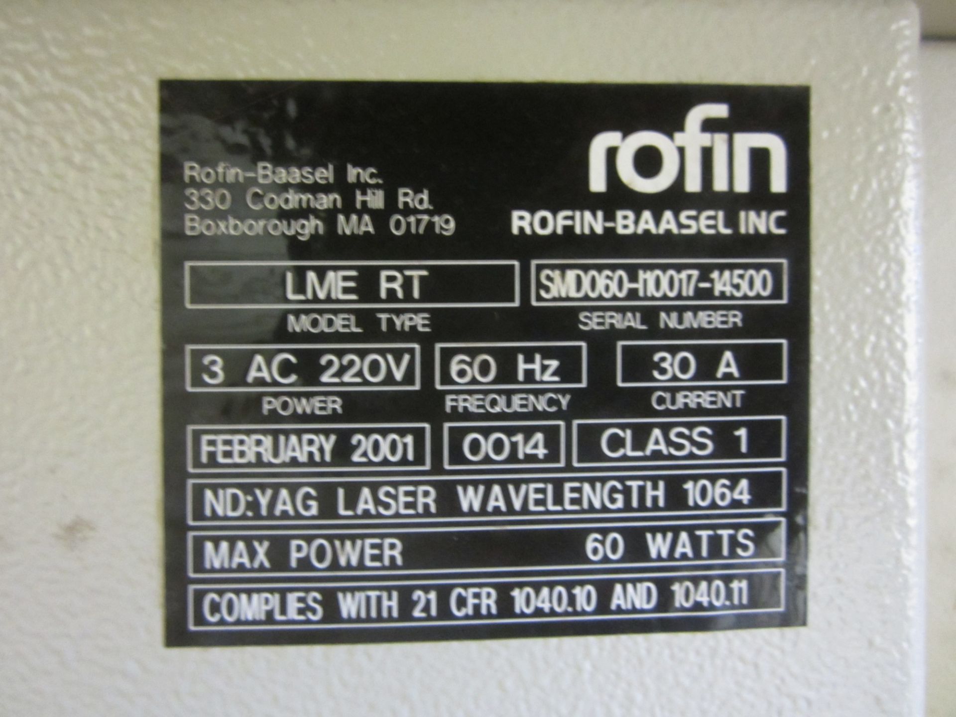 Rofin Model LME-RT Laser Parts Marker, 100 Watt, Dual Table, s/n SMD-060-10017-14500 - Image 10 of 10