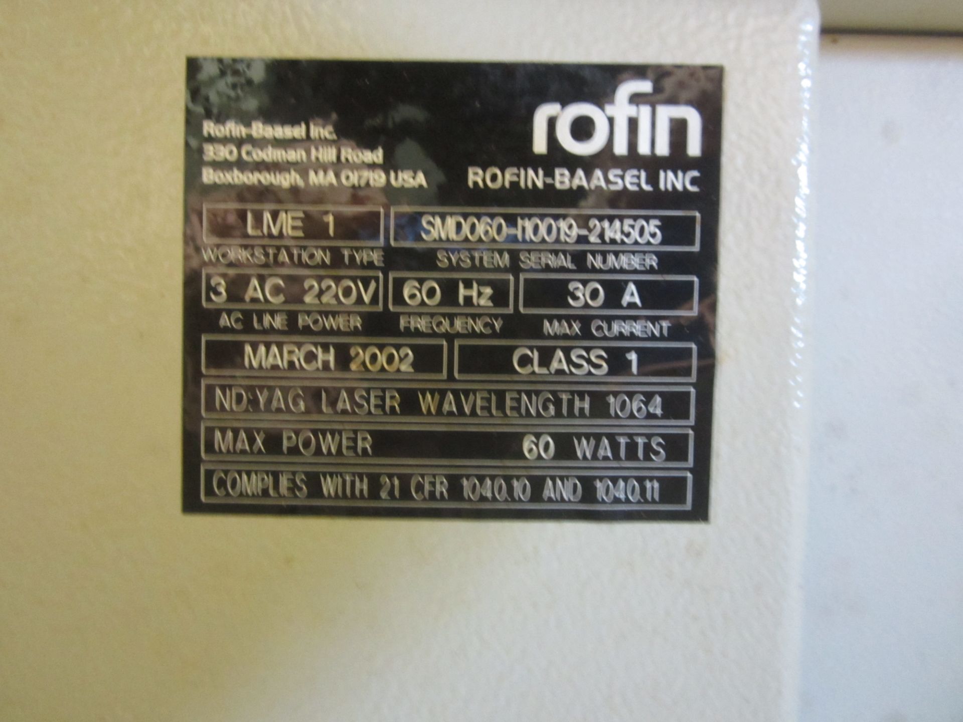 Rofin Model LME-1 Laser Parts Marker, 100 Watt, 4th Axis Indexer, s/n SMD-060-1100019-214506, New - Image 9 of 9