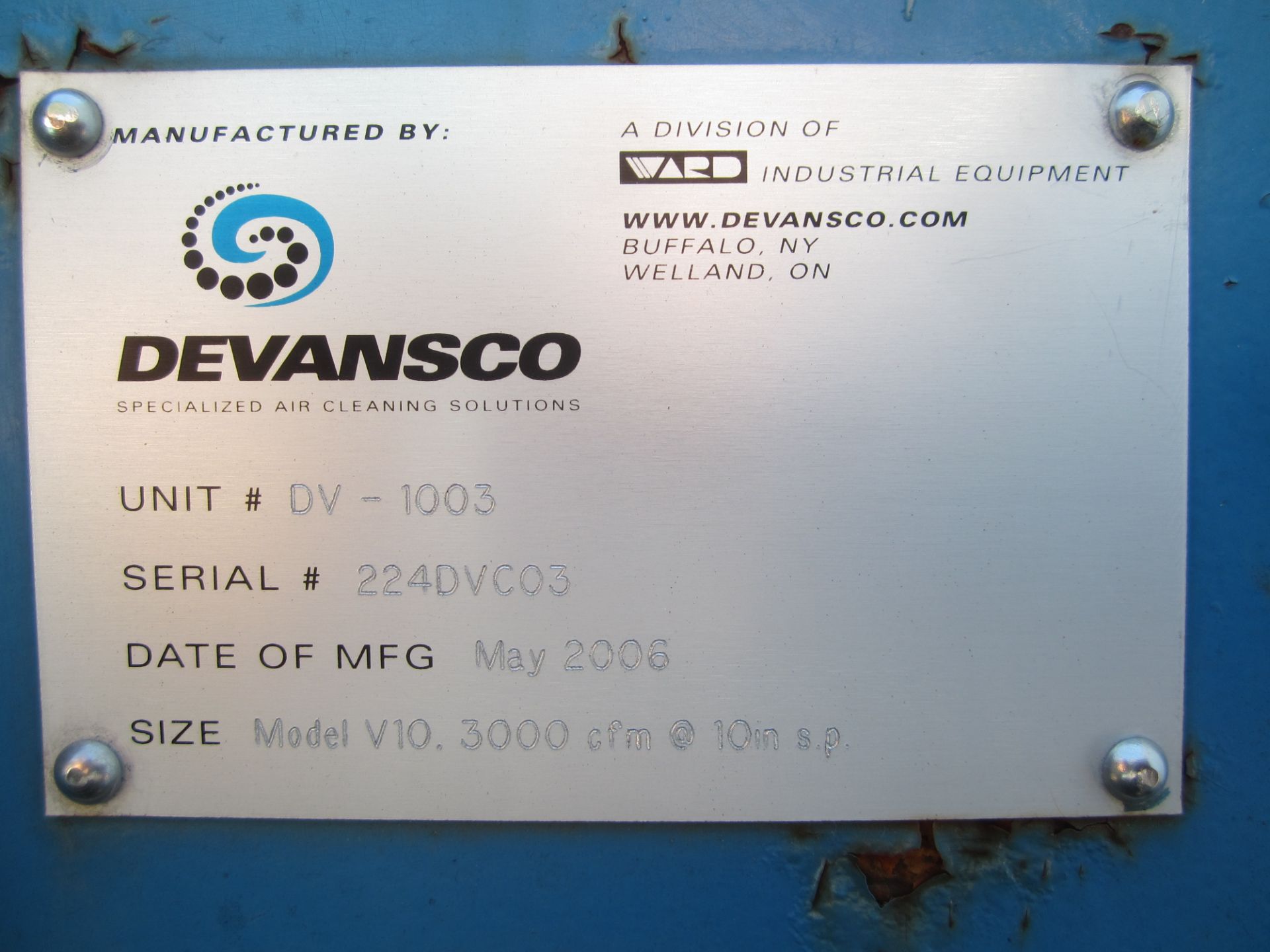 Devansco Model DV-1003 Wet Dust Collector, s/n 224DVC03 - Image 6 of 6