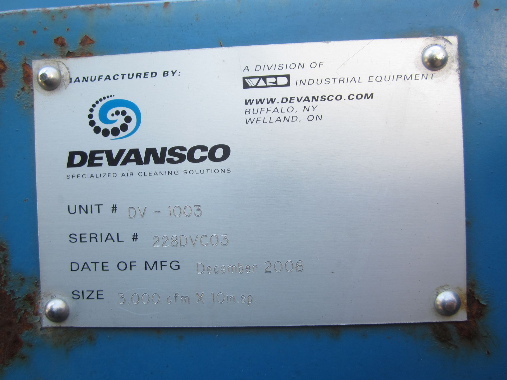 Devansco Model DV-1003 Wet Dust Collector, s/n 228DVC03 - Image 6 of 6