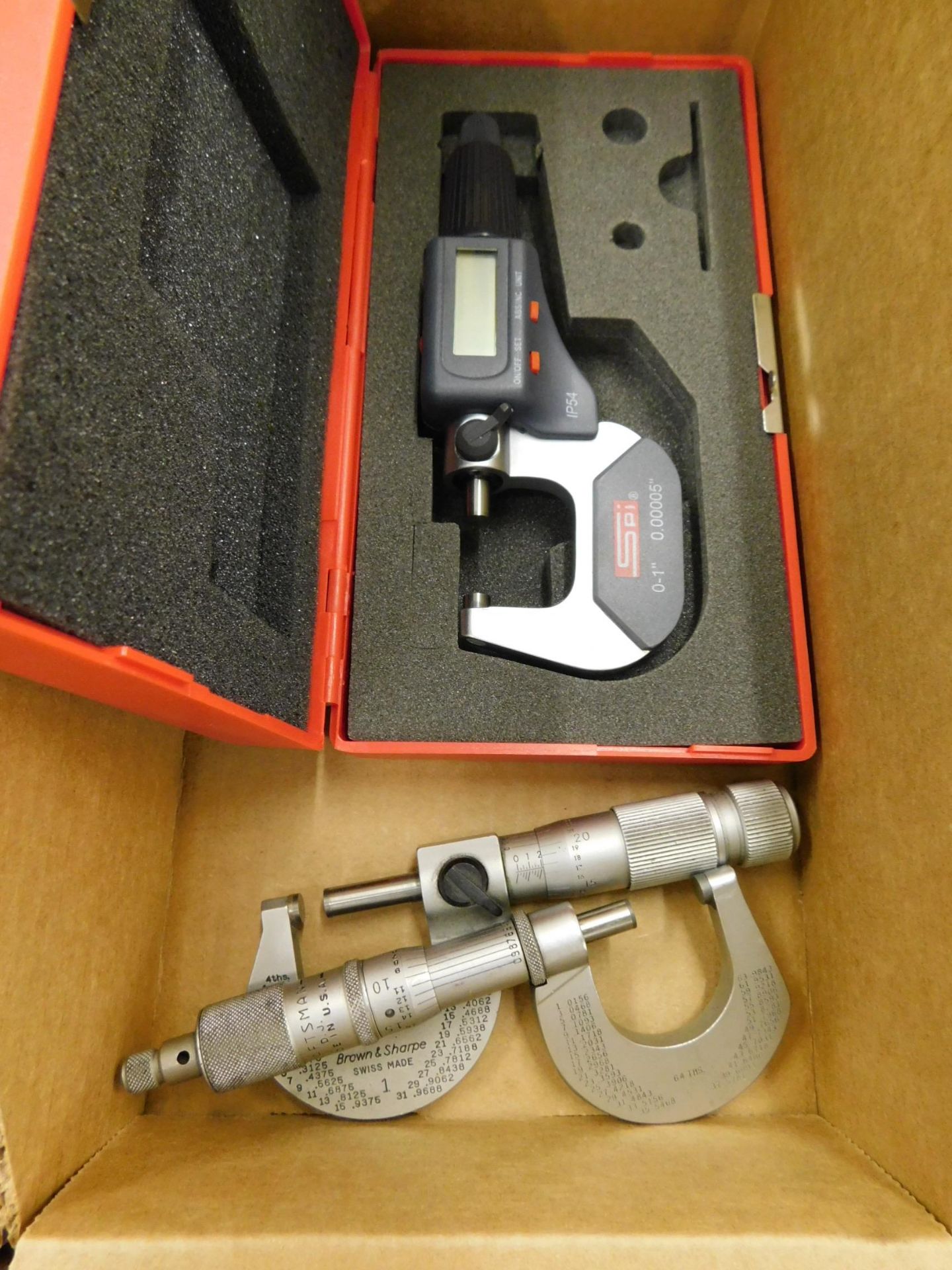 SPI 0-1" Digital Micrometer, and (2) 0-1" Micrometers