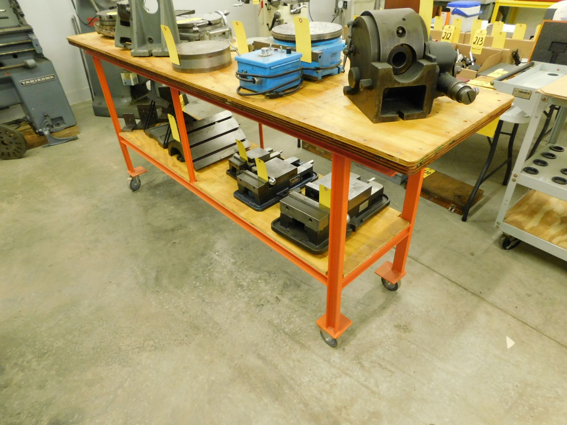 Heavy Duty Shop Table on Casters, 2' x 8' x 41" H with 1 1/2" Thick Wooden Top and Lower Shelf