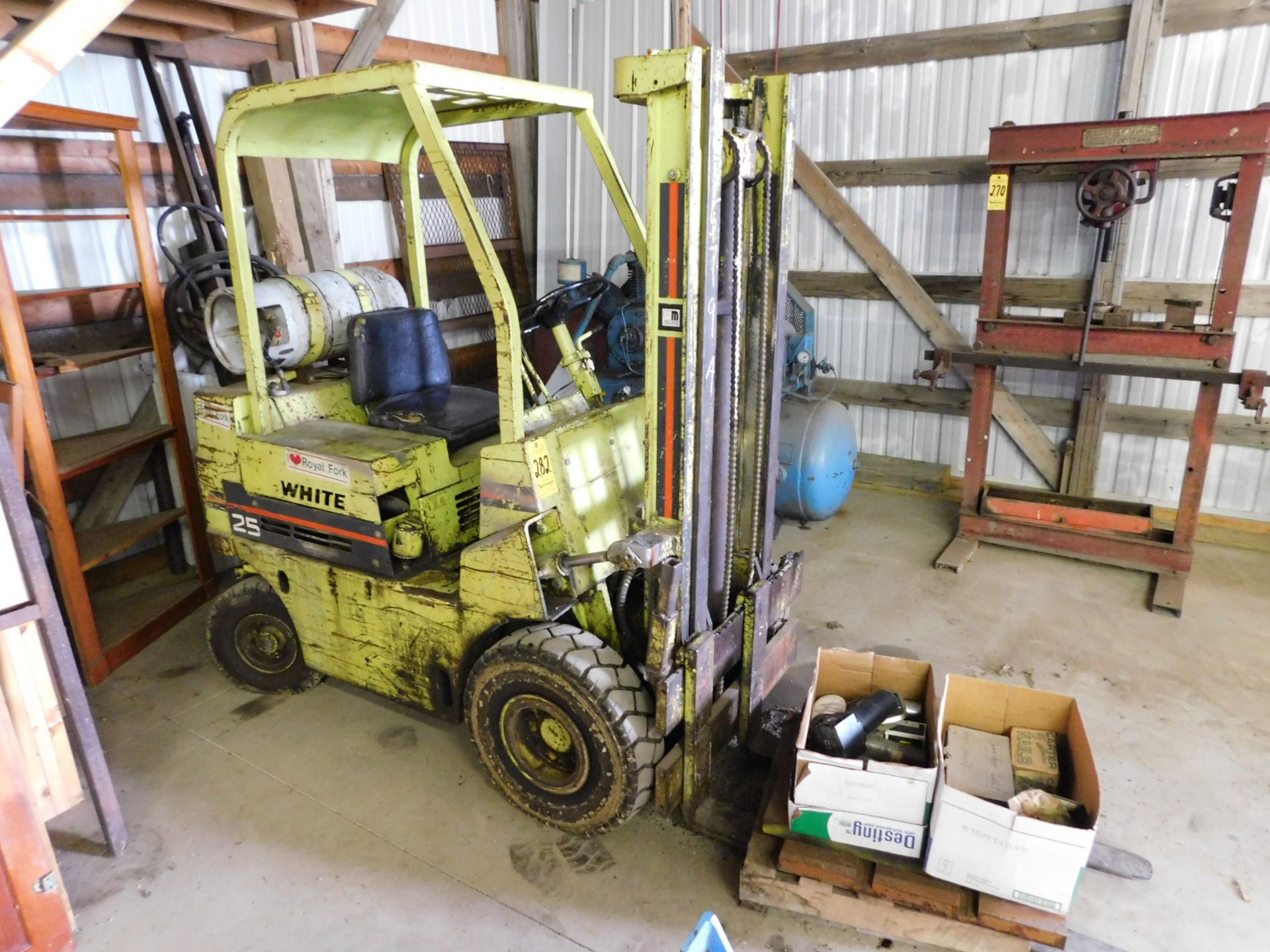 White Model 25 Forklift, SN NA, Est. 3,000 lb. cap., LP, Pneumatic Tires, 2-Stage Mast, 42" Forks,