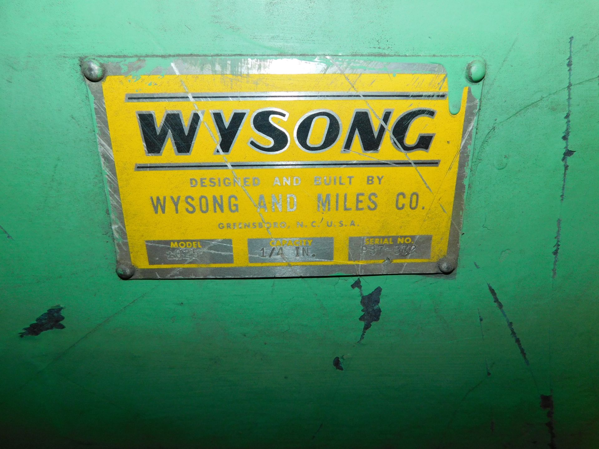 Wysong Model 1025 Power Squaring Shear, SN P37-372, 6' Squaring Arm, (3) Front Support Arms, 36" - Image 9 of 10