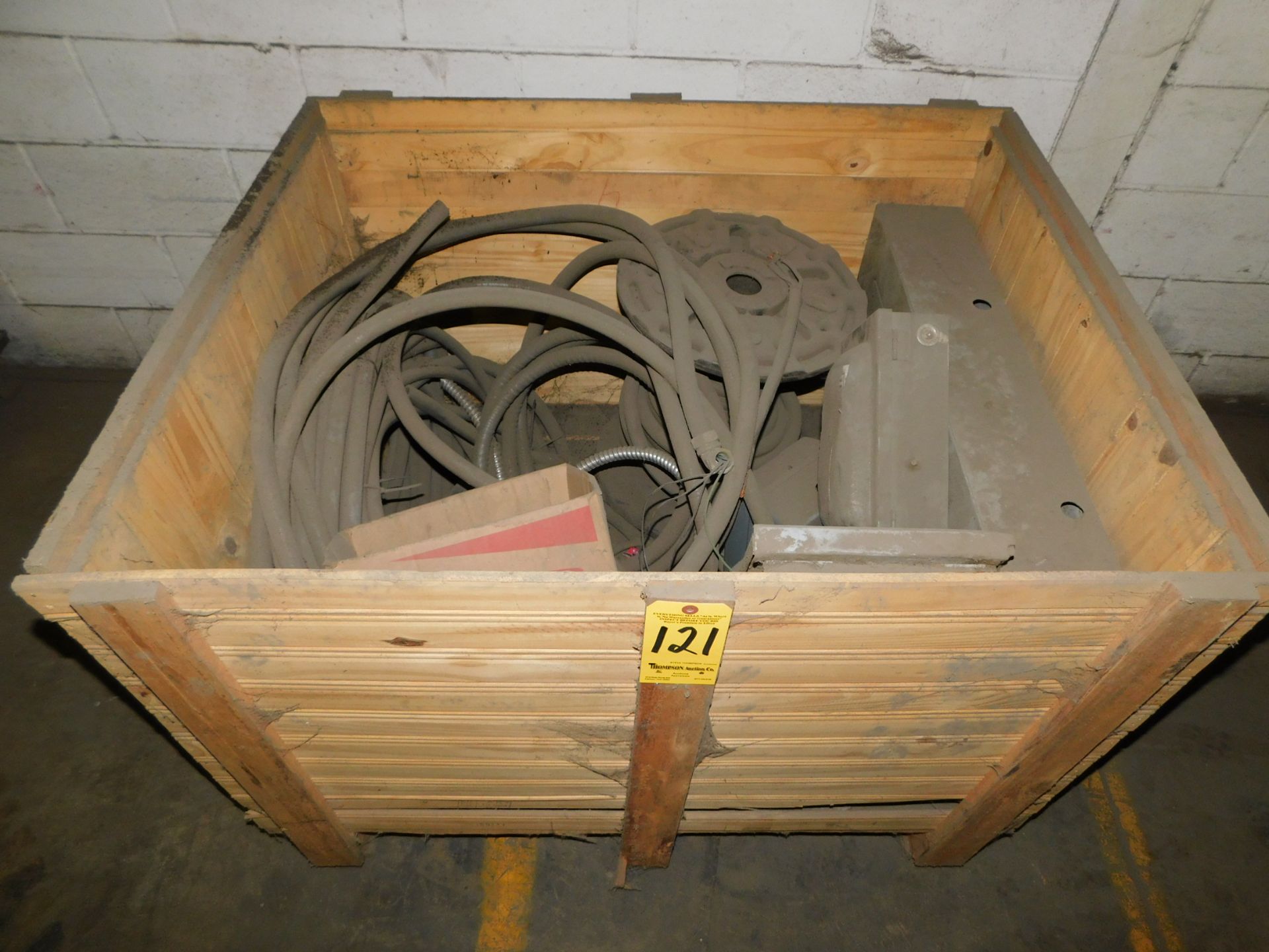 Wooden Crate with Electrical Wire and Electrical Boxes