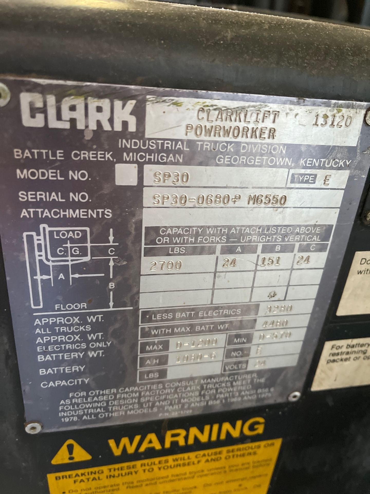 Clark Electric Forklift with Charger - Image 5 of 7