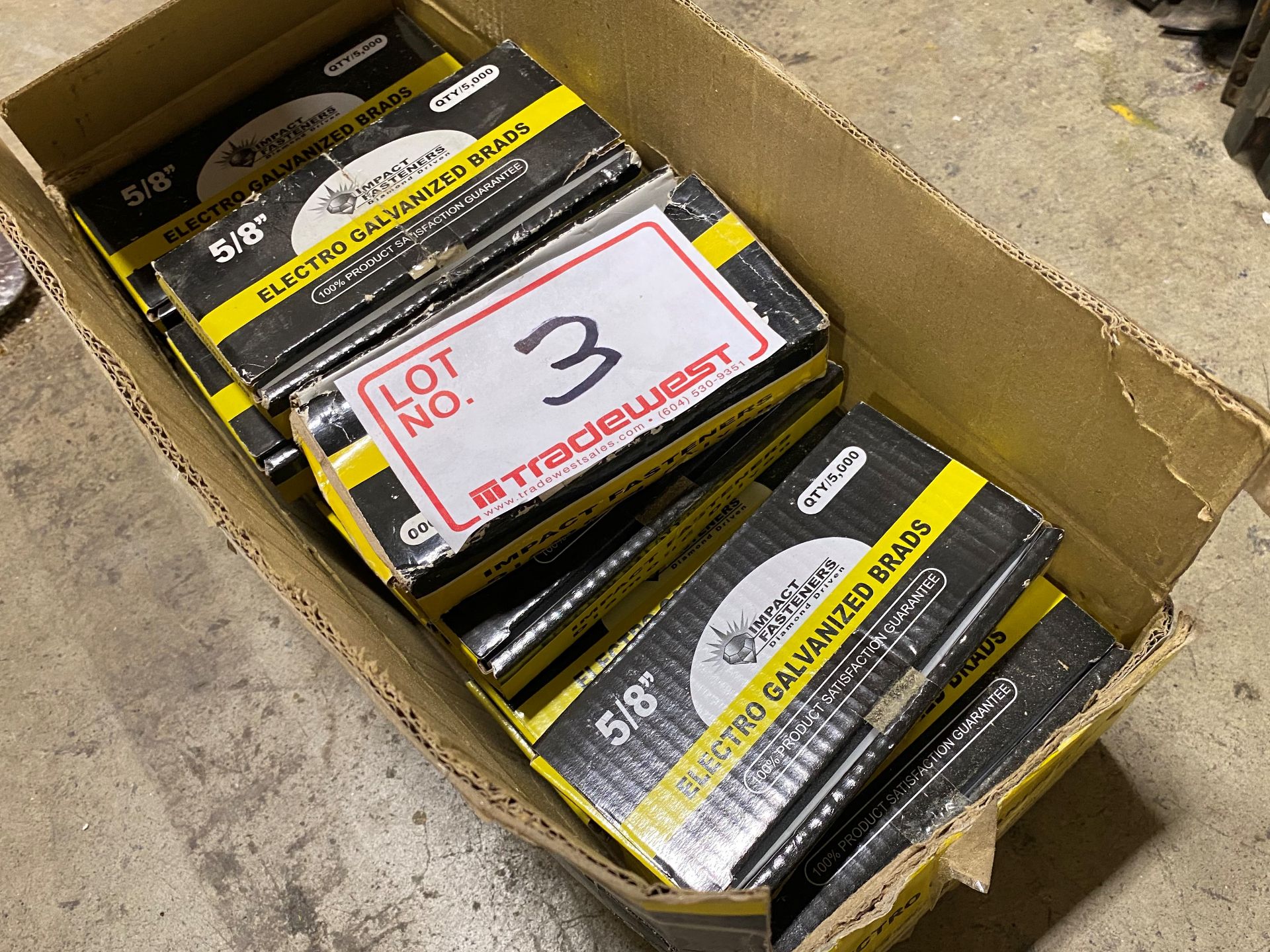 FULL BOX OF 5/8" ELECTRI GALVENIZED BRADS, 18G FINISH NAILS (Located in Langley, BC)