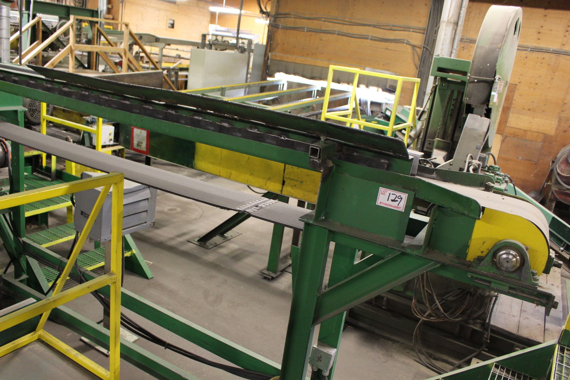 RESAW INFEED BELT CONVEYOR, 10" X 13', LINEBAR, 5HP, 208-230/460V DRIVE