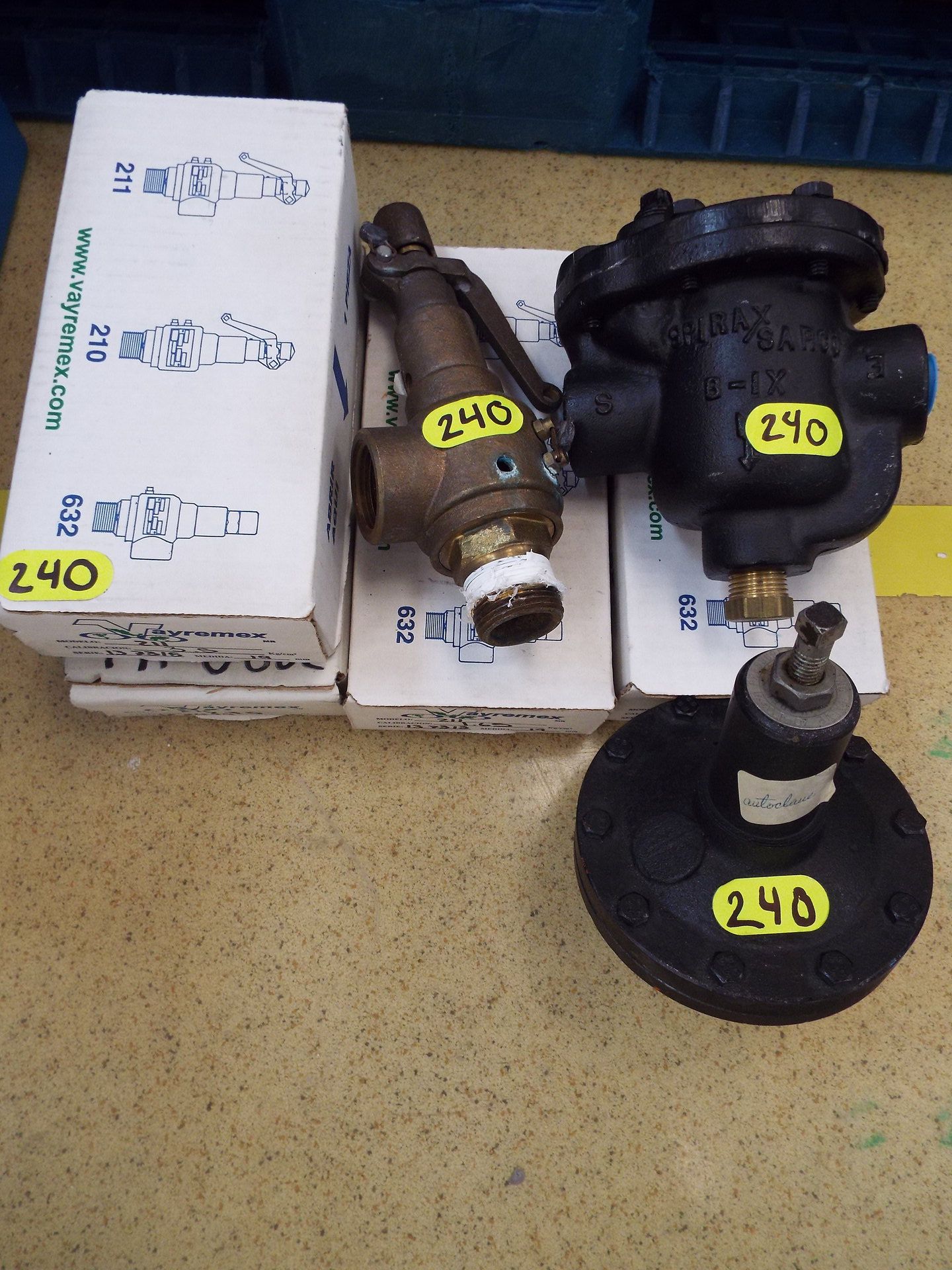 (5) Vayremex model 211 steam safety valves, (1) PIRAXSACO B-1X steam trap and (1) steam regulator