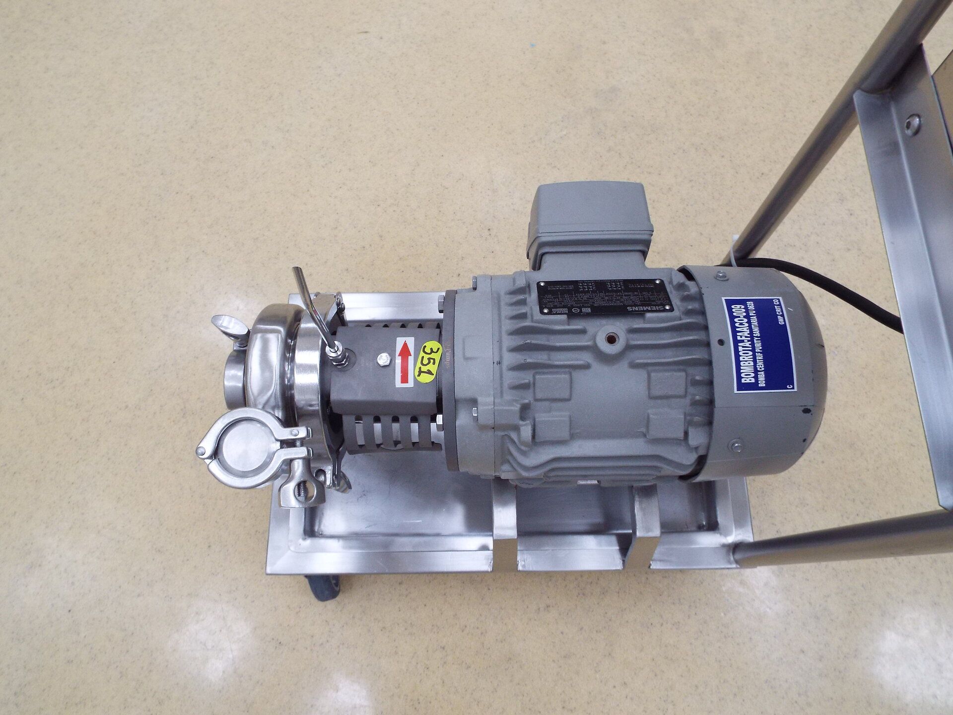 Q pumps 2 HP stainless steel centrifugal pump, 5" diameter impeller, stainless steel base on caster - Image 2 of 4