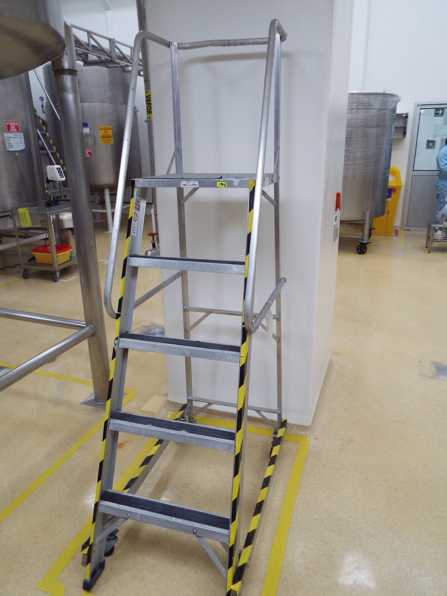 (2) Aluminum ladders on casters with handrail - Image 2 of 2