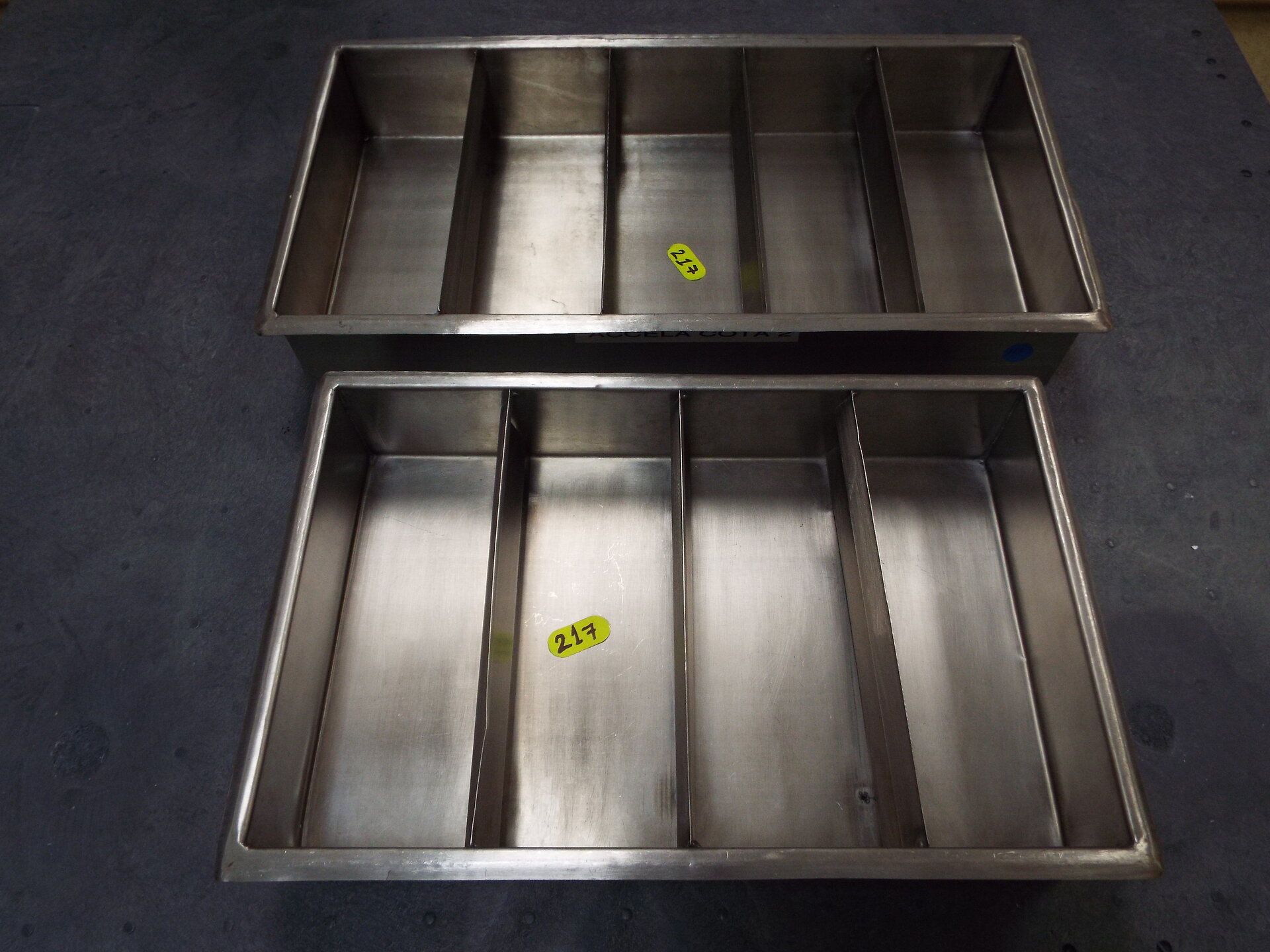 (2) stainless steel trays with 4 and 5 sections