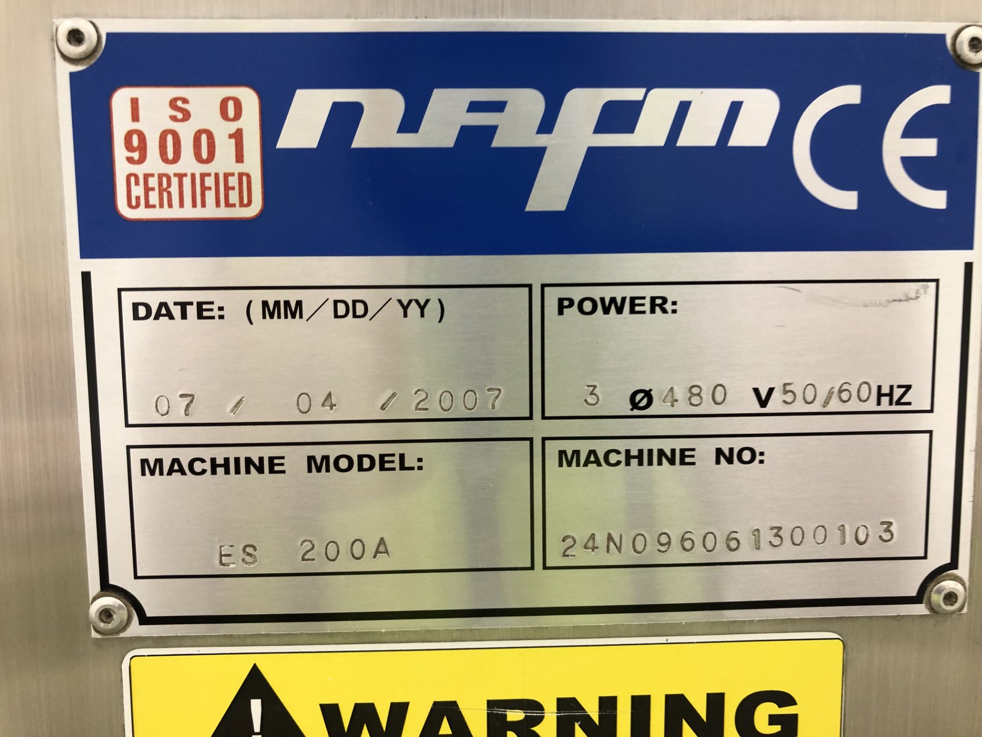 NAFM Model ES 200A heat shrink tunnel serial number 24N096061300103 (built new in 2010) THIS LOT - Image 2 of 2